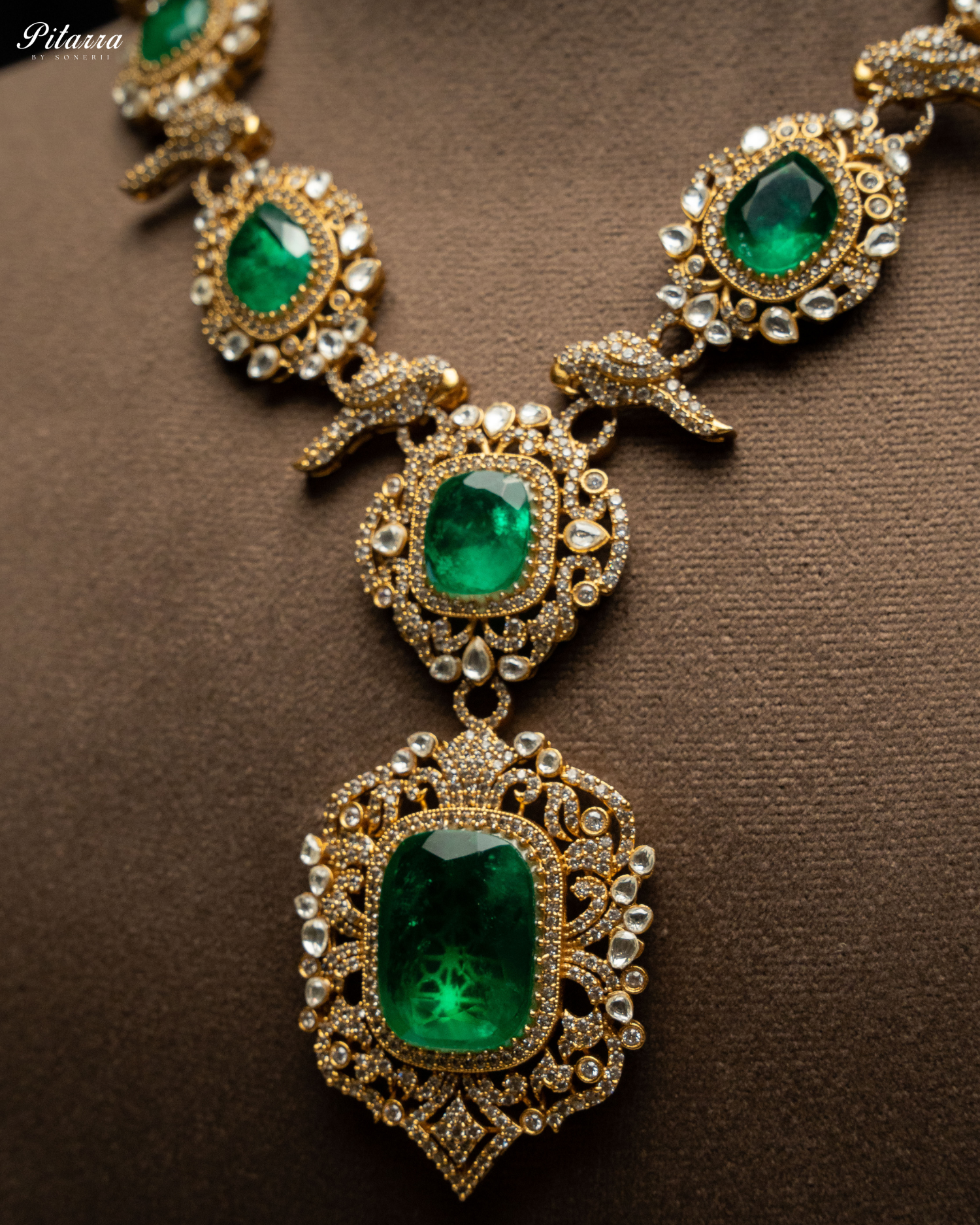 92.5 Silver Green Victorian Polki Necklace