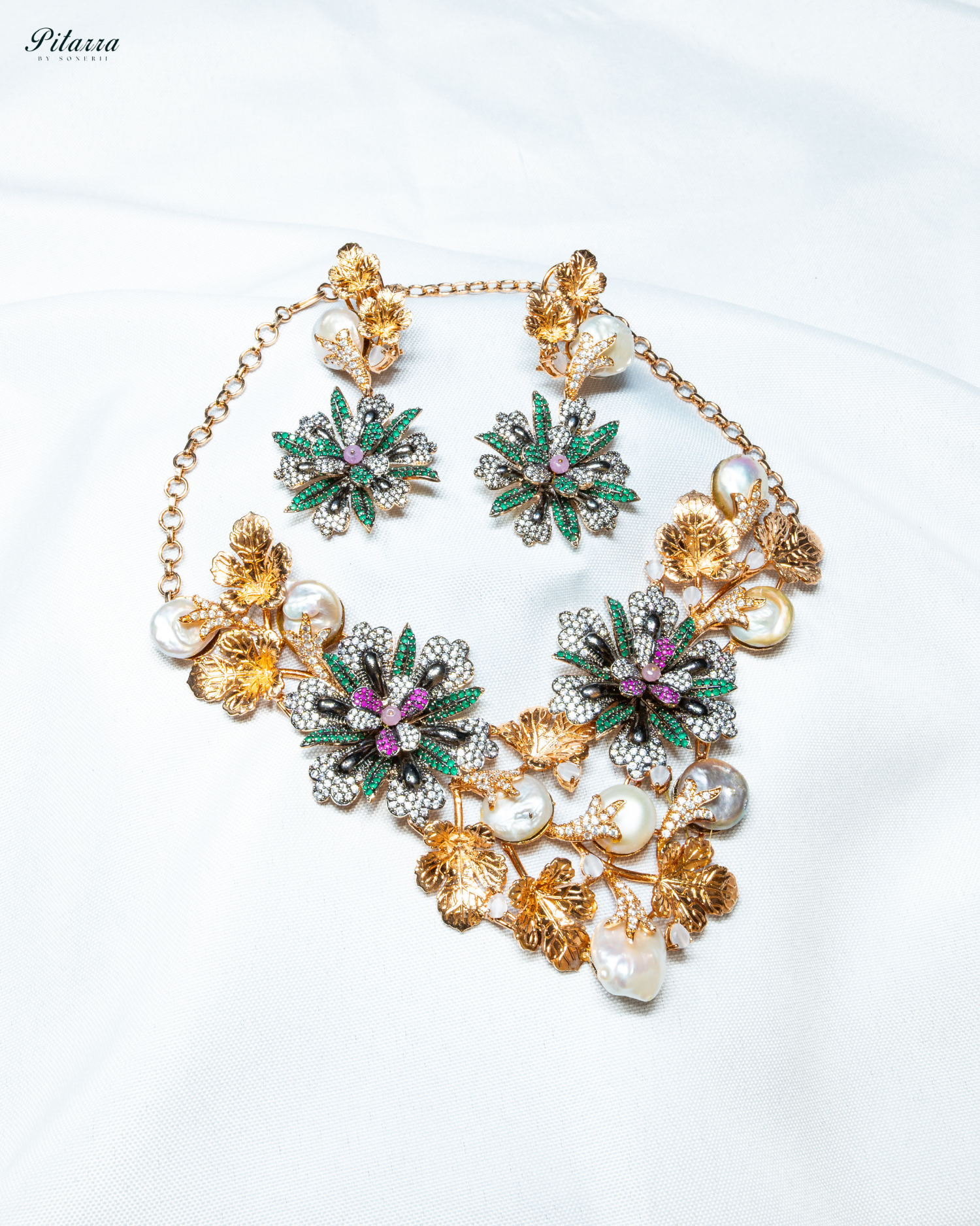 Orchid Flower in Dual Tone Polish Necklace set