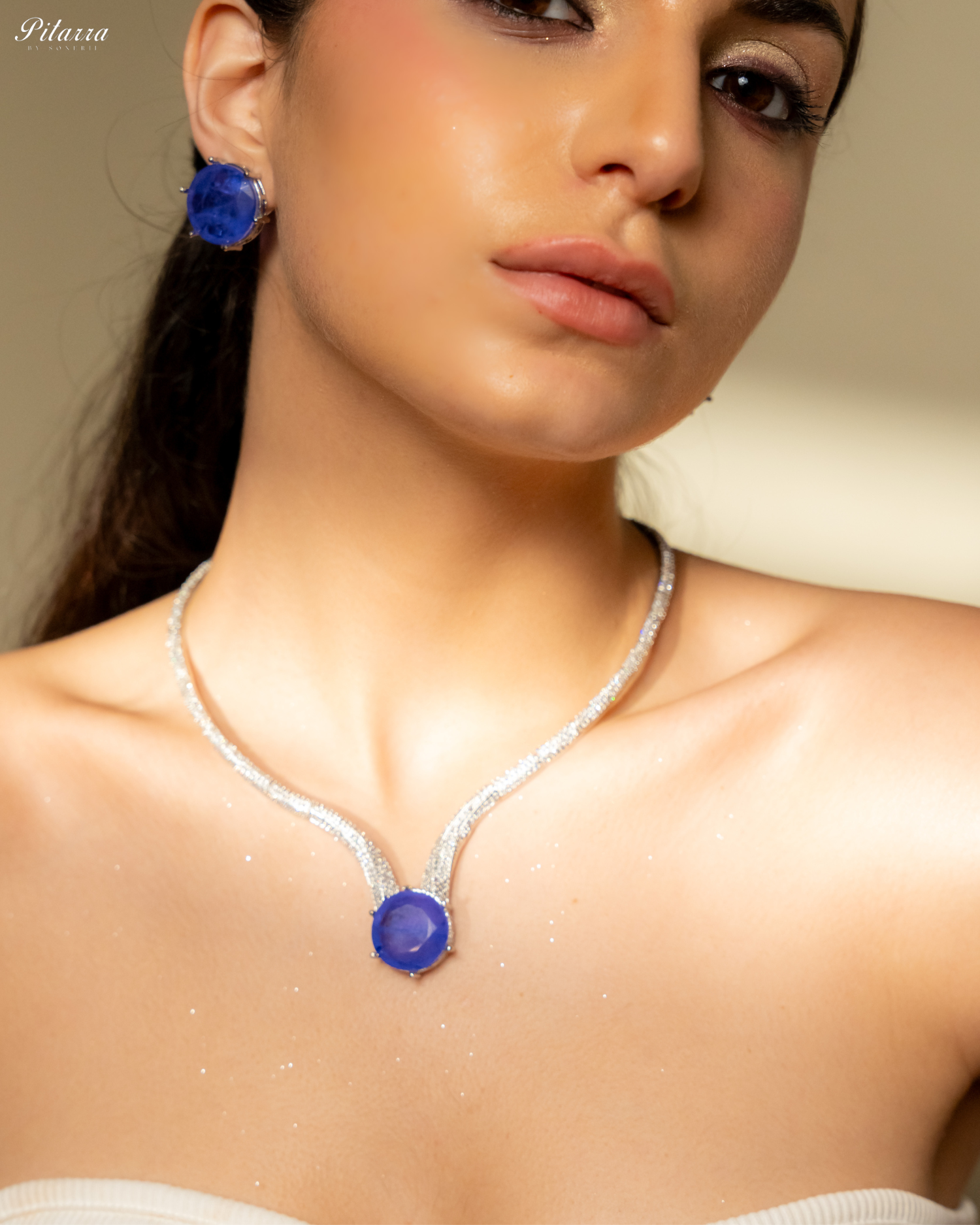 Blue Drop Stone CZ Necklace Set