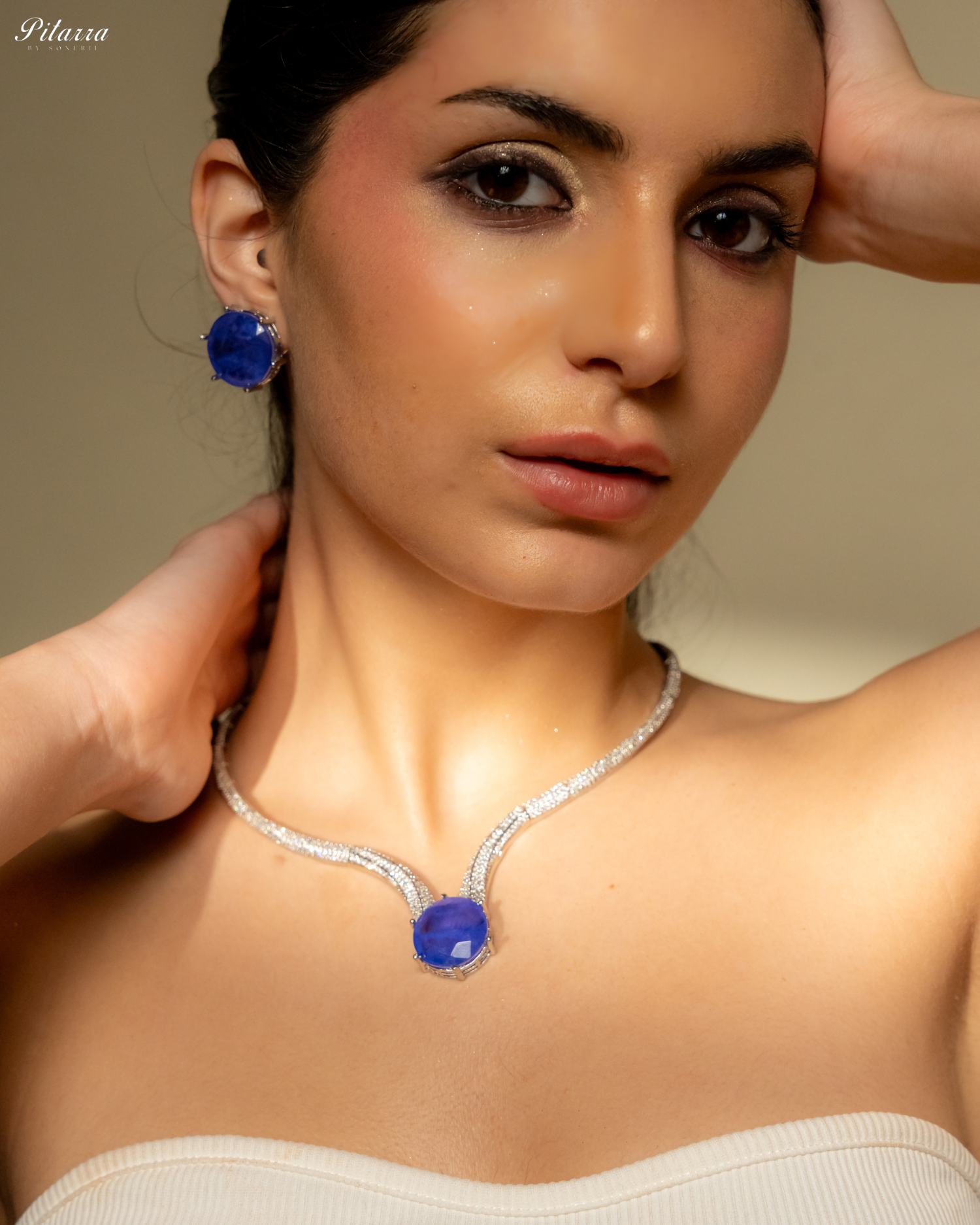 Blue Drop Stone CZ Necklace Set