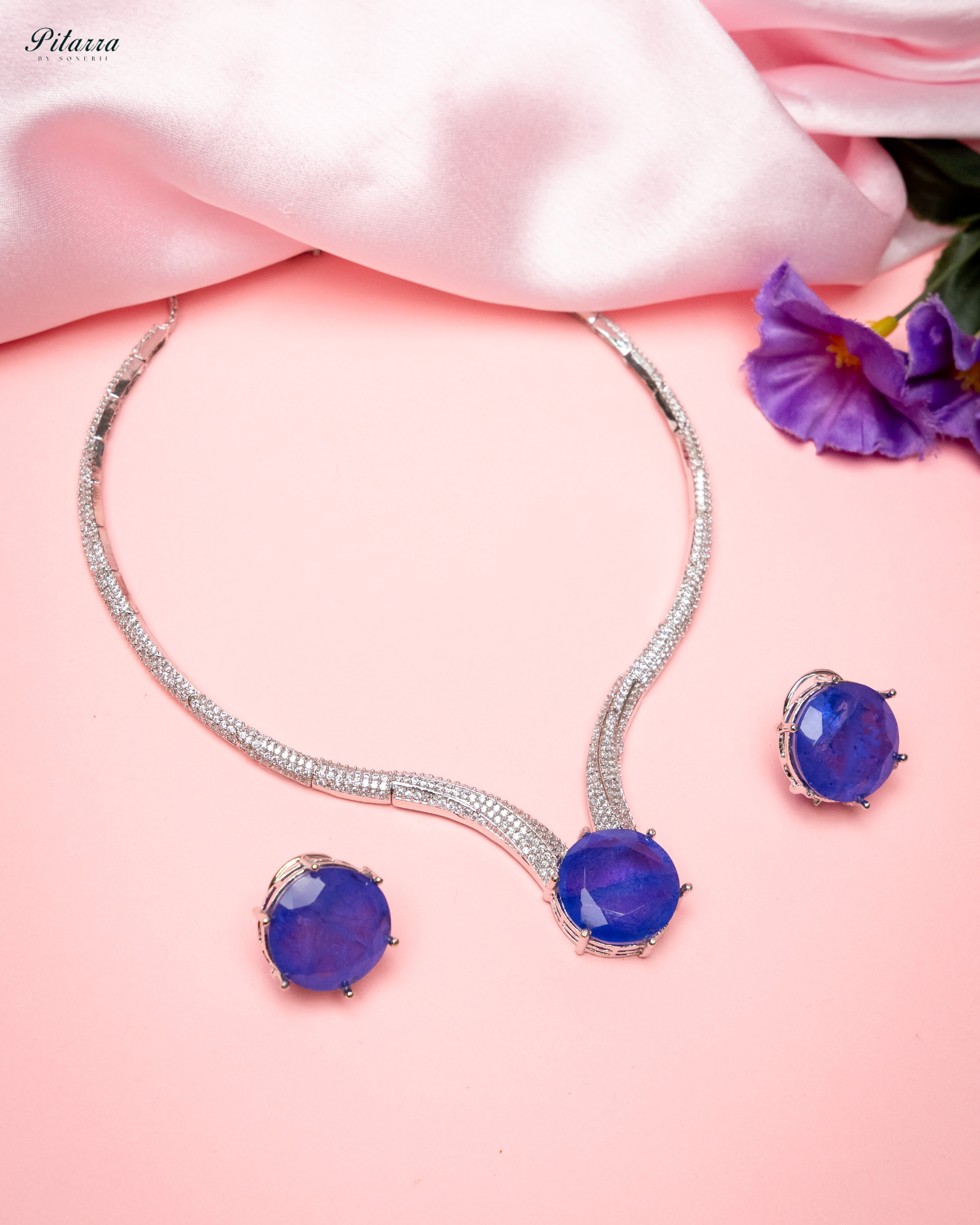 Blue Drop Stone CZ Necklace Set