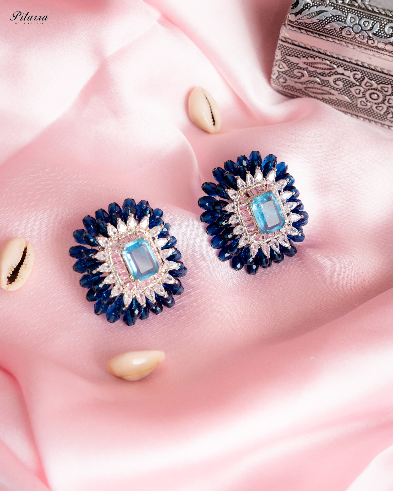 Blue and Pink Emerald Studs Earrings