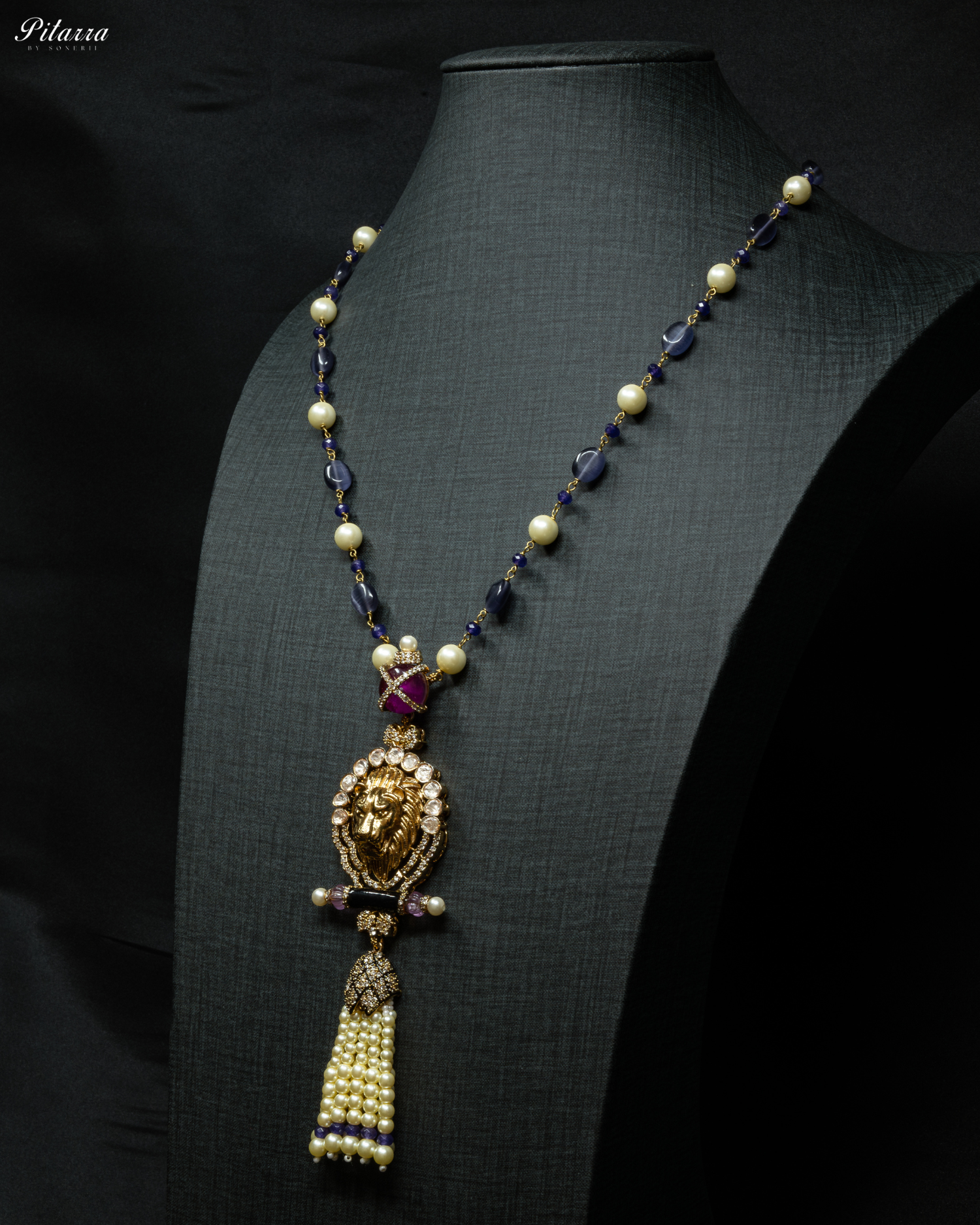 Blue Polki Kundan Pendant Necklace Set