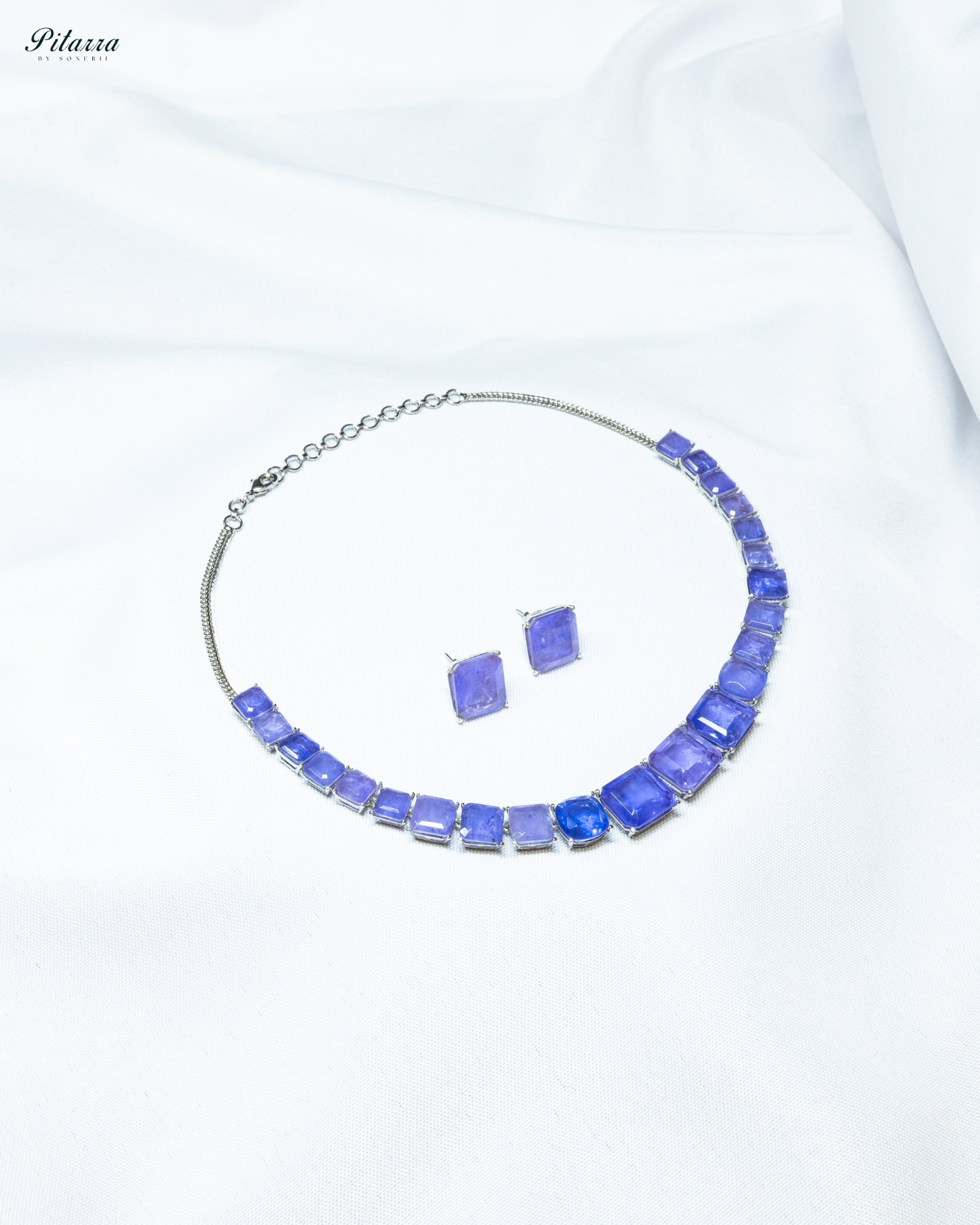 Blue Square Doublet Necklace Set