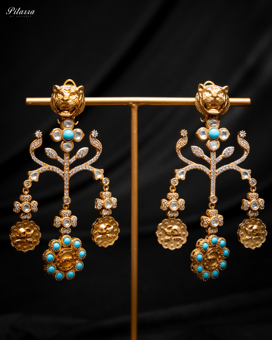 Blue Stone Kundan Meenakari Earrings