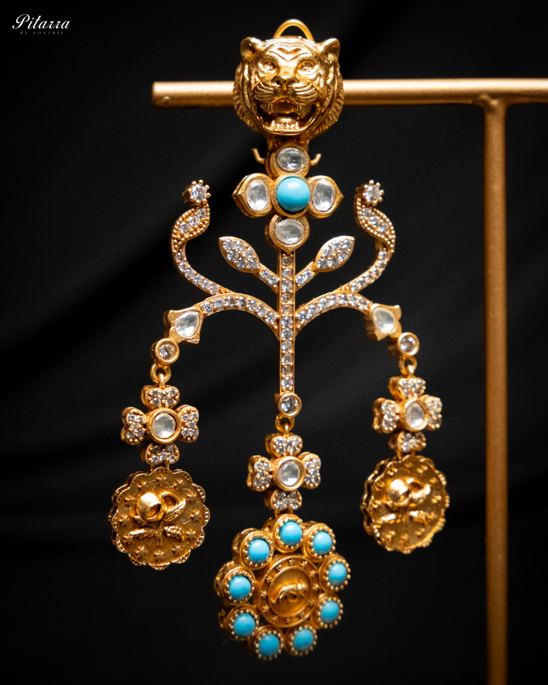 Blue Stone Kundan Meenakari Earrings