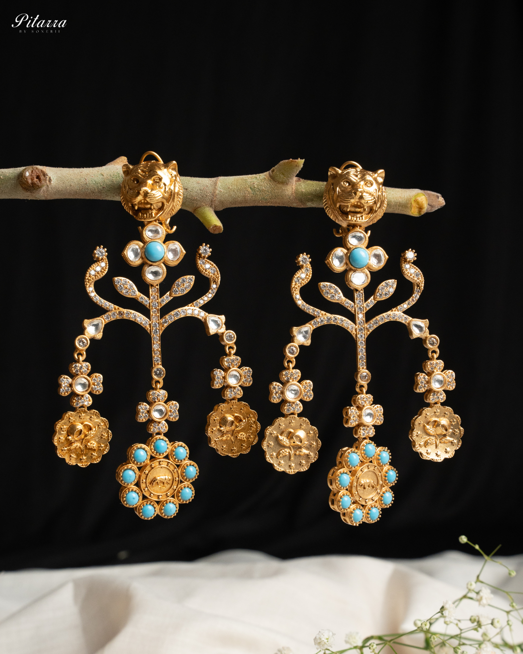 Blue Stone Kundan Meenakari Earrings