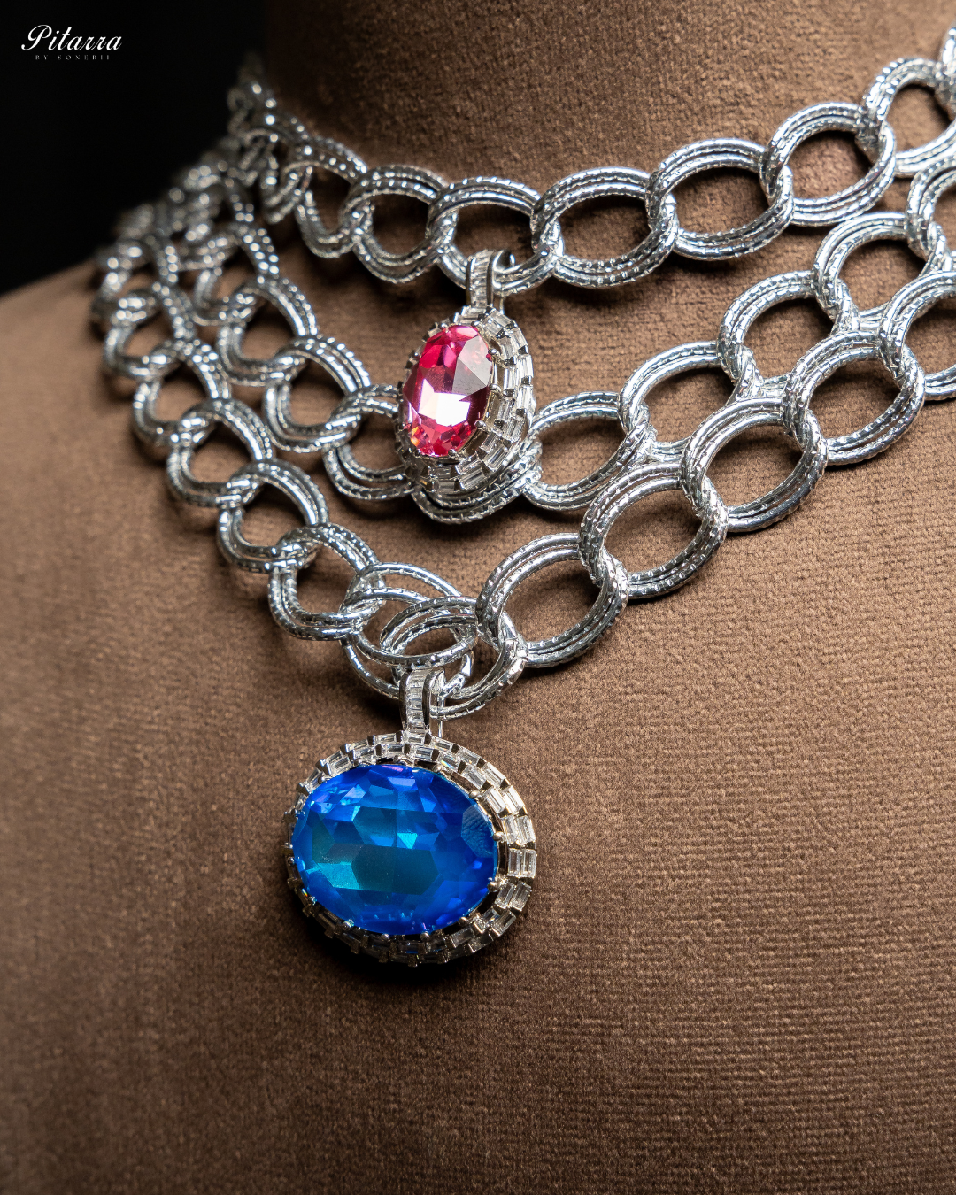 Blue Stone Statement Pendant Chain Choker