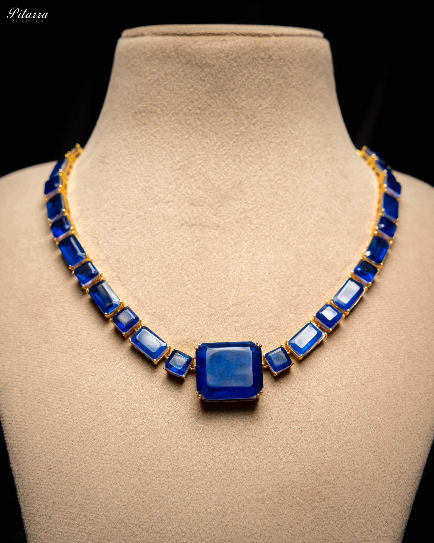 Classic Square Blue CZ Necklace Set