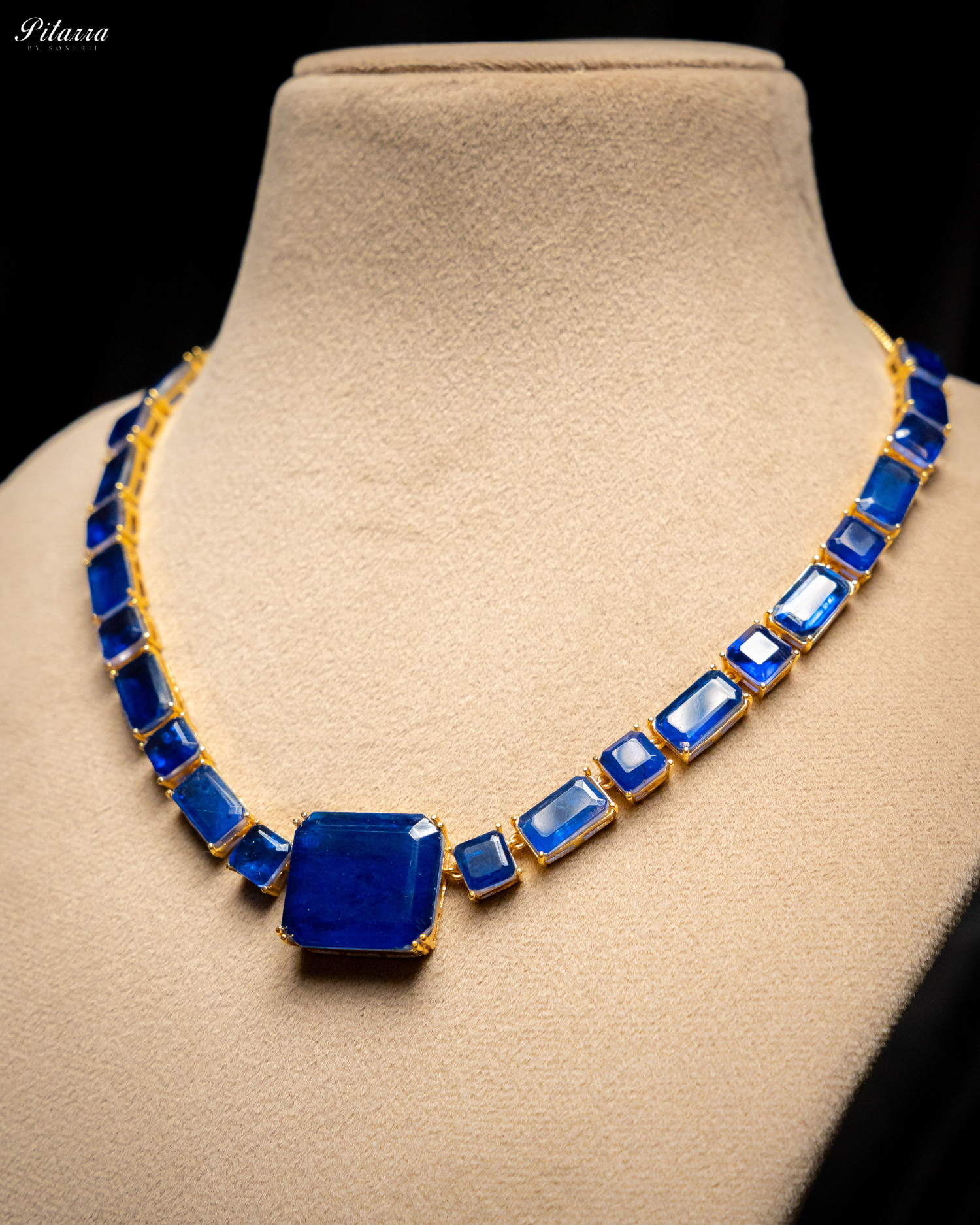 Classic Square Blue CZ Necklace Set