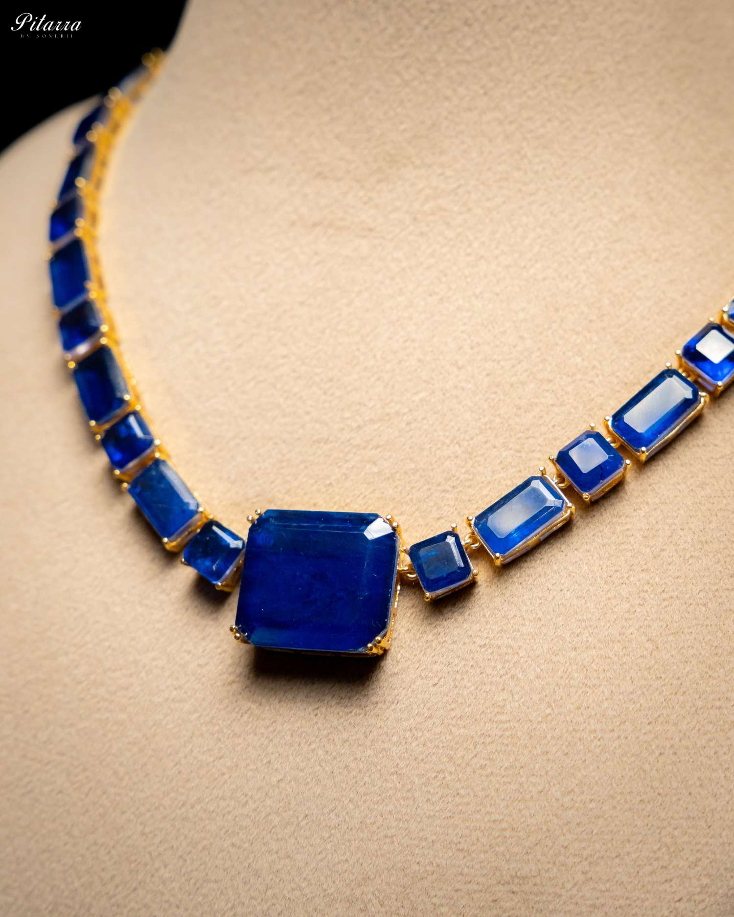 Classic Square Blue CZ Necklace Set