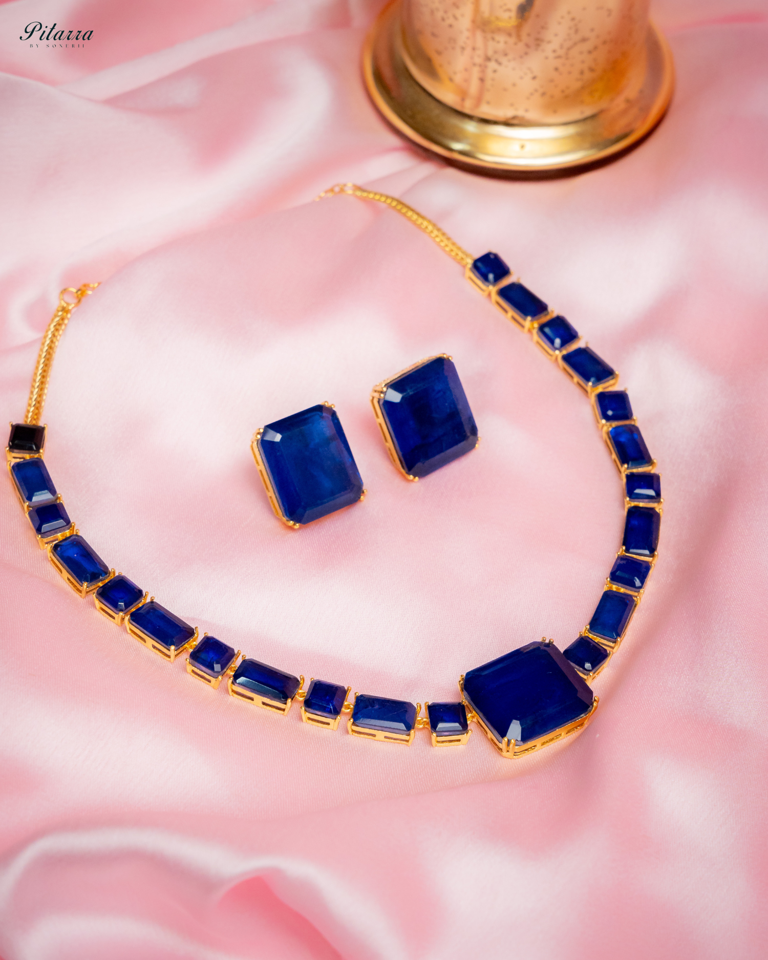 Classic Square Blue CZ Necklace Set