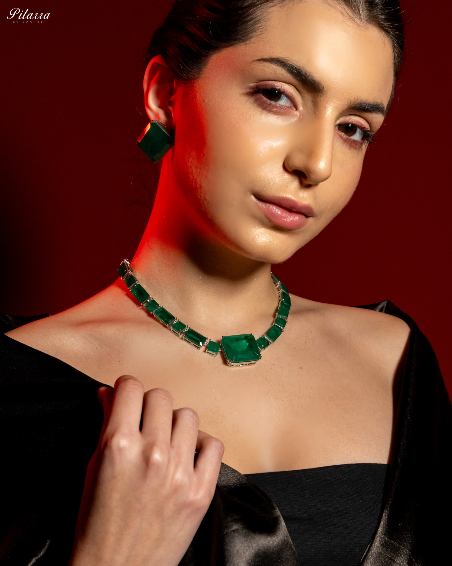 Classic Square Emerald Green CZ Necklace Set