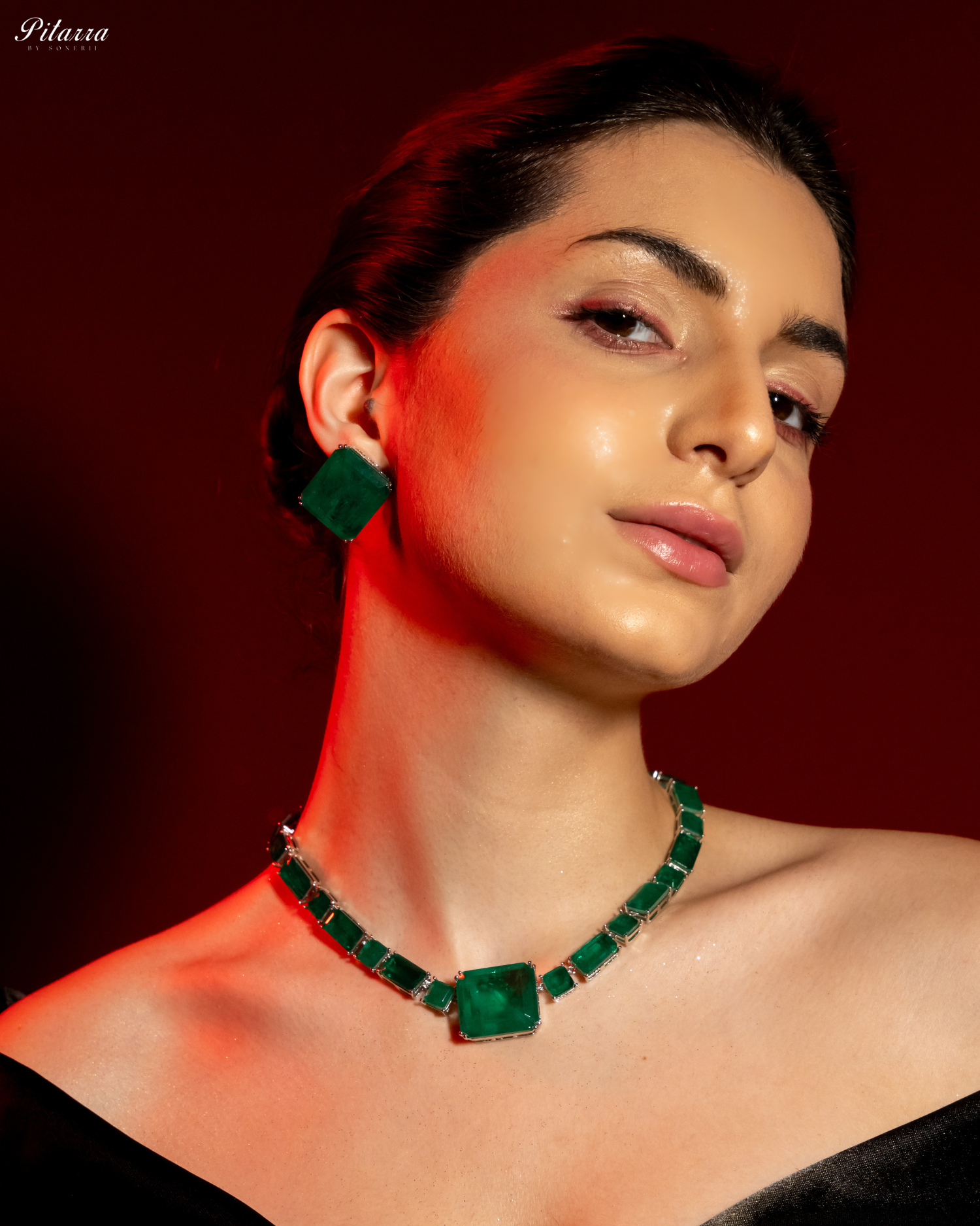 Classic Square Emerald Green CZ Necklace Set