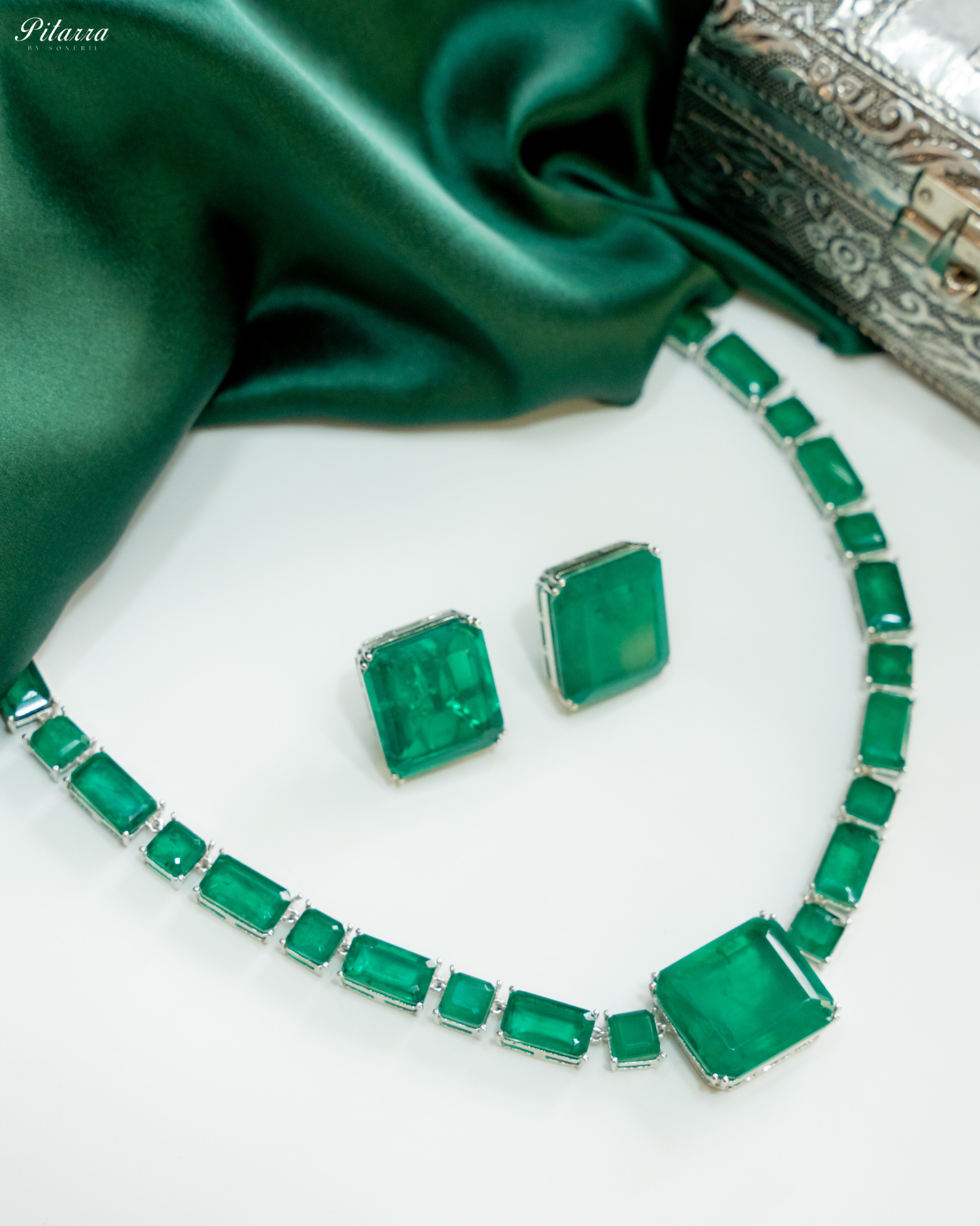 Classic Square Emerald Green CZ Necklace Set