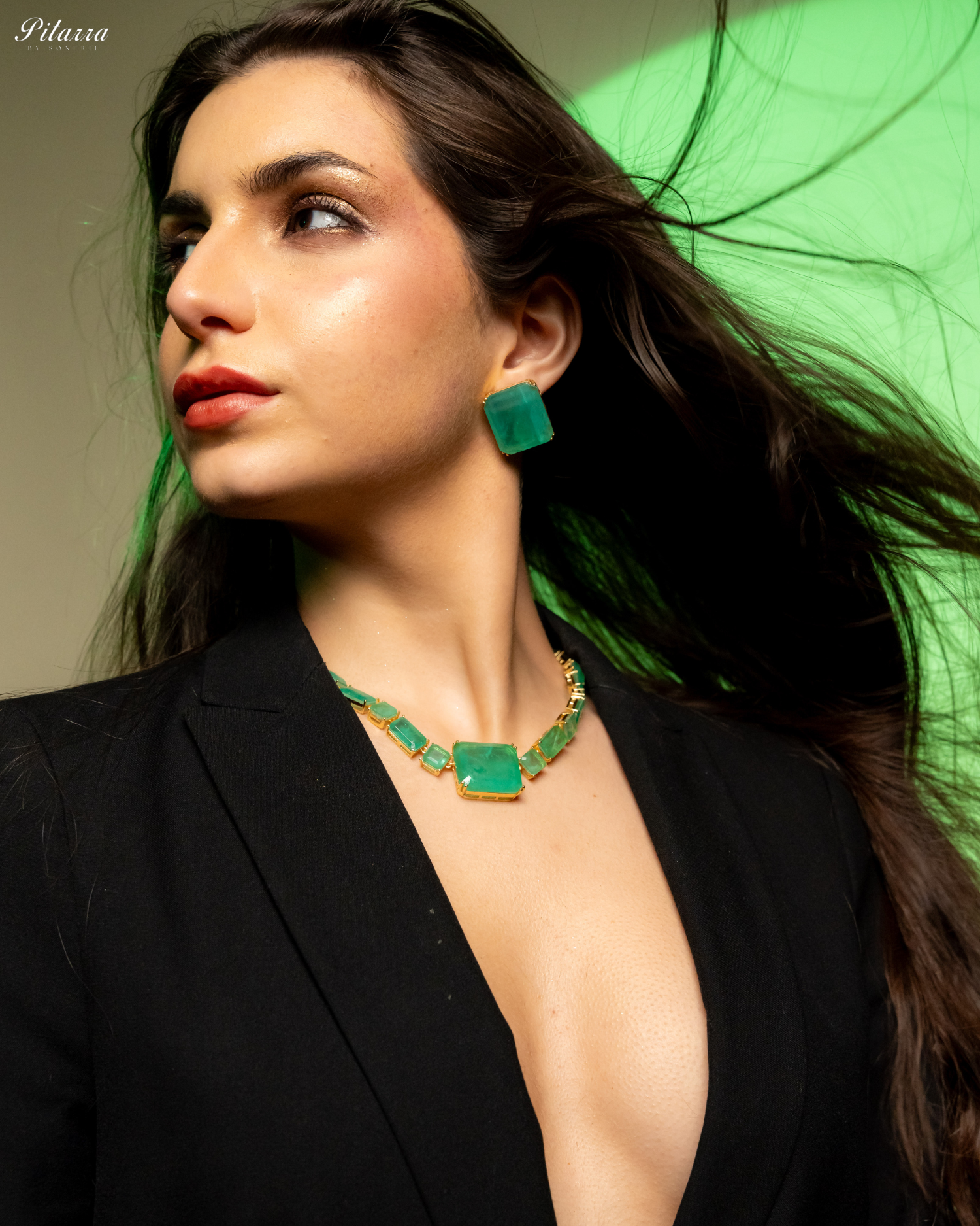 Classic Square Green CZ Necklace Set