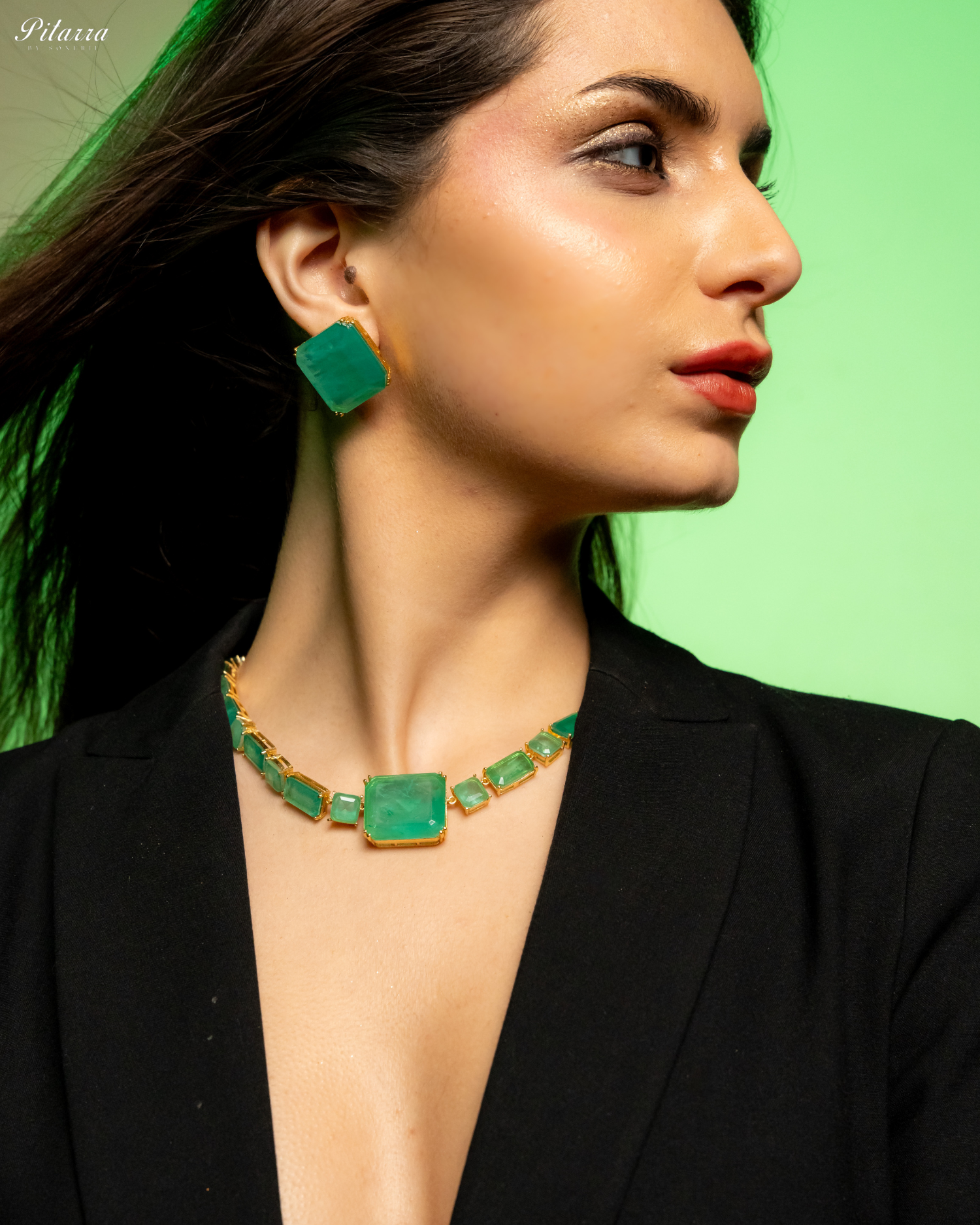 Classic Square Green CZ Necklace Set