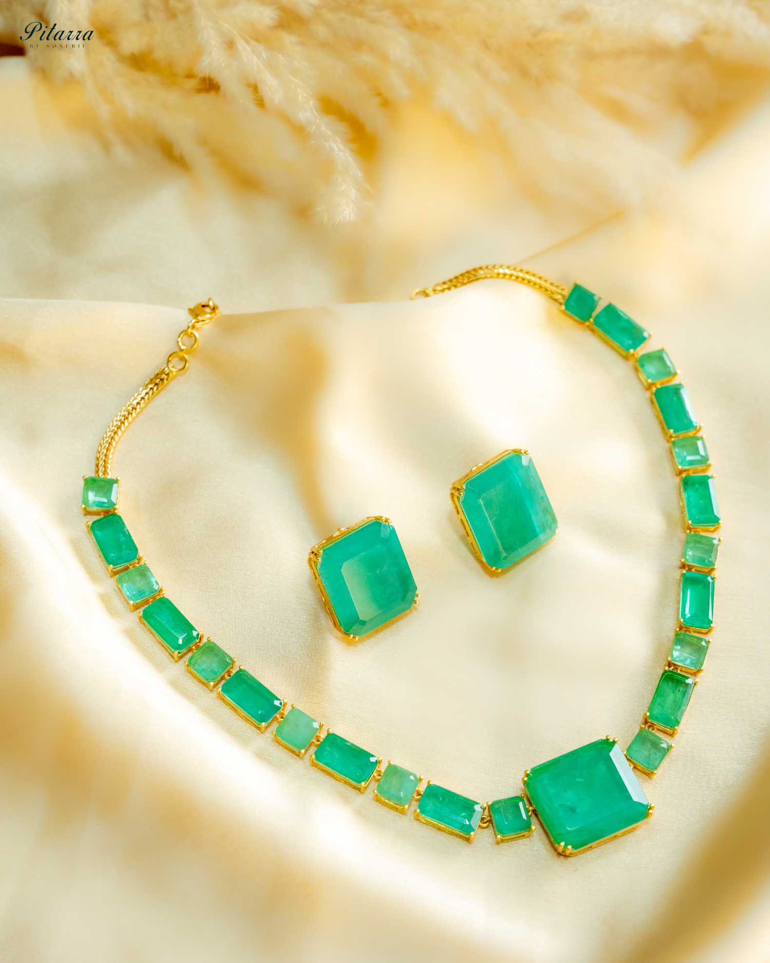 Classic Square Green CZ Necklace Set