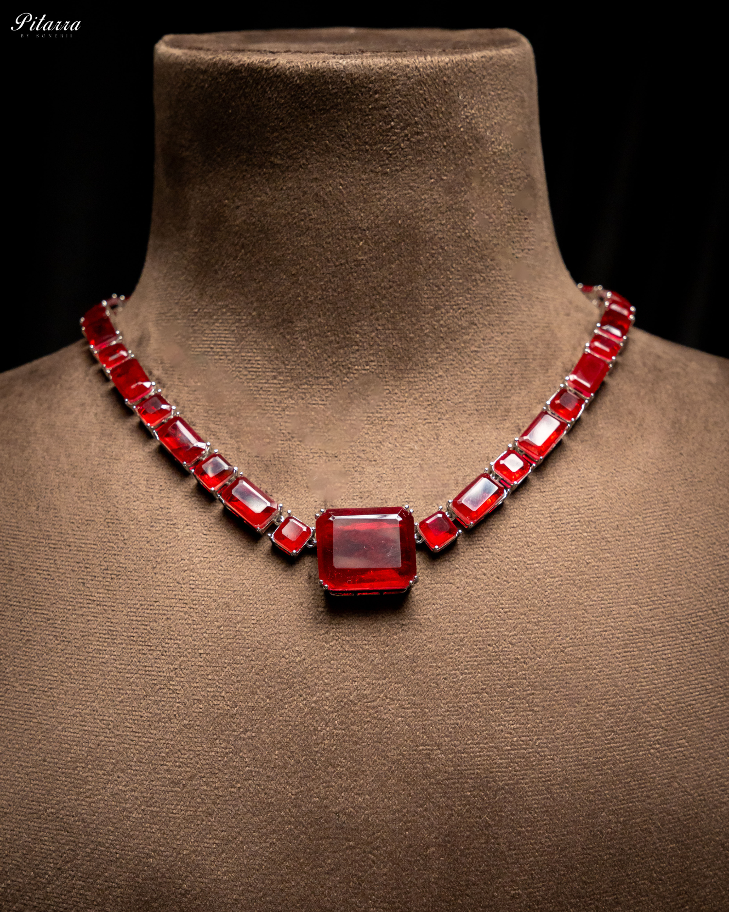 Classic Square Red CZ Necklace Set