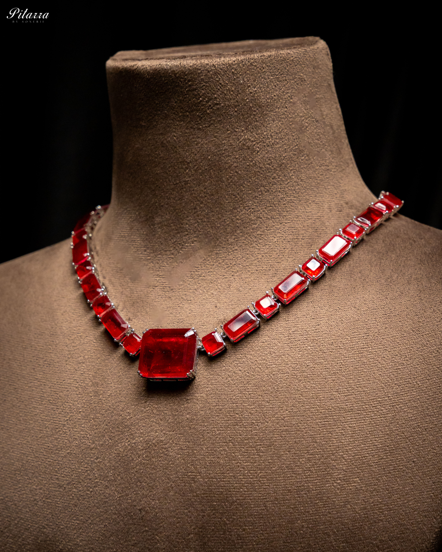 Classic Square Red CZ Necklace Set