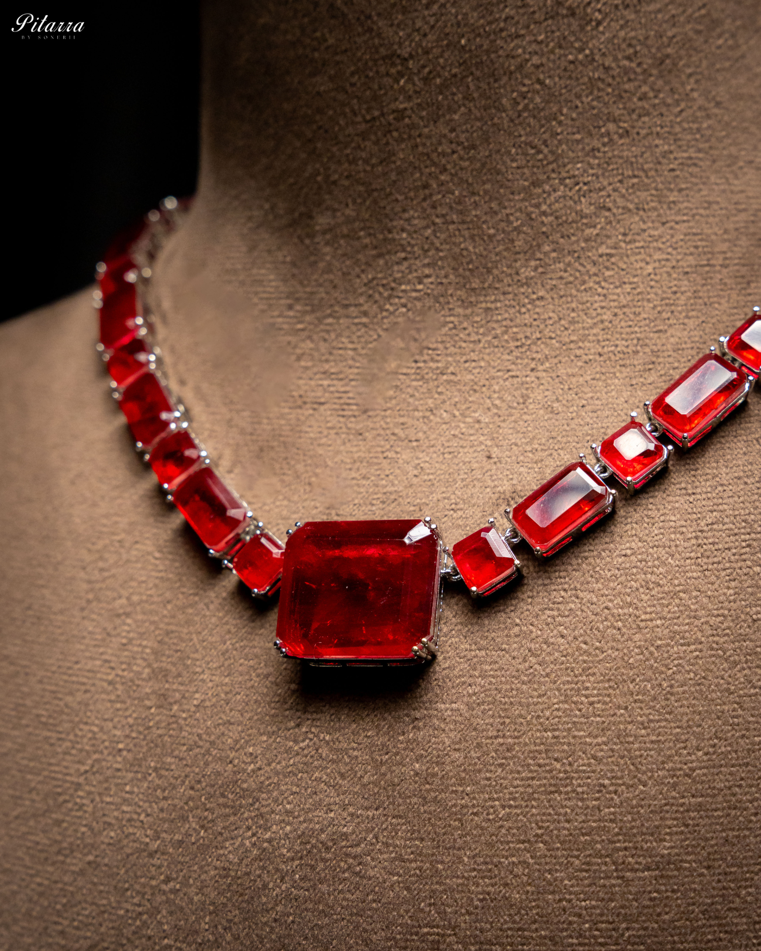 Classic Square Red CZ Necklace Set