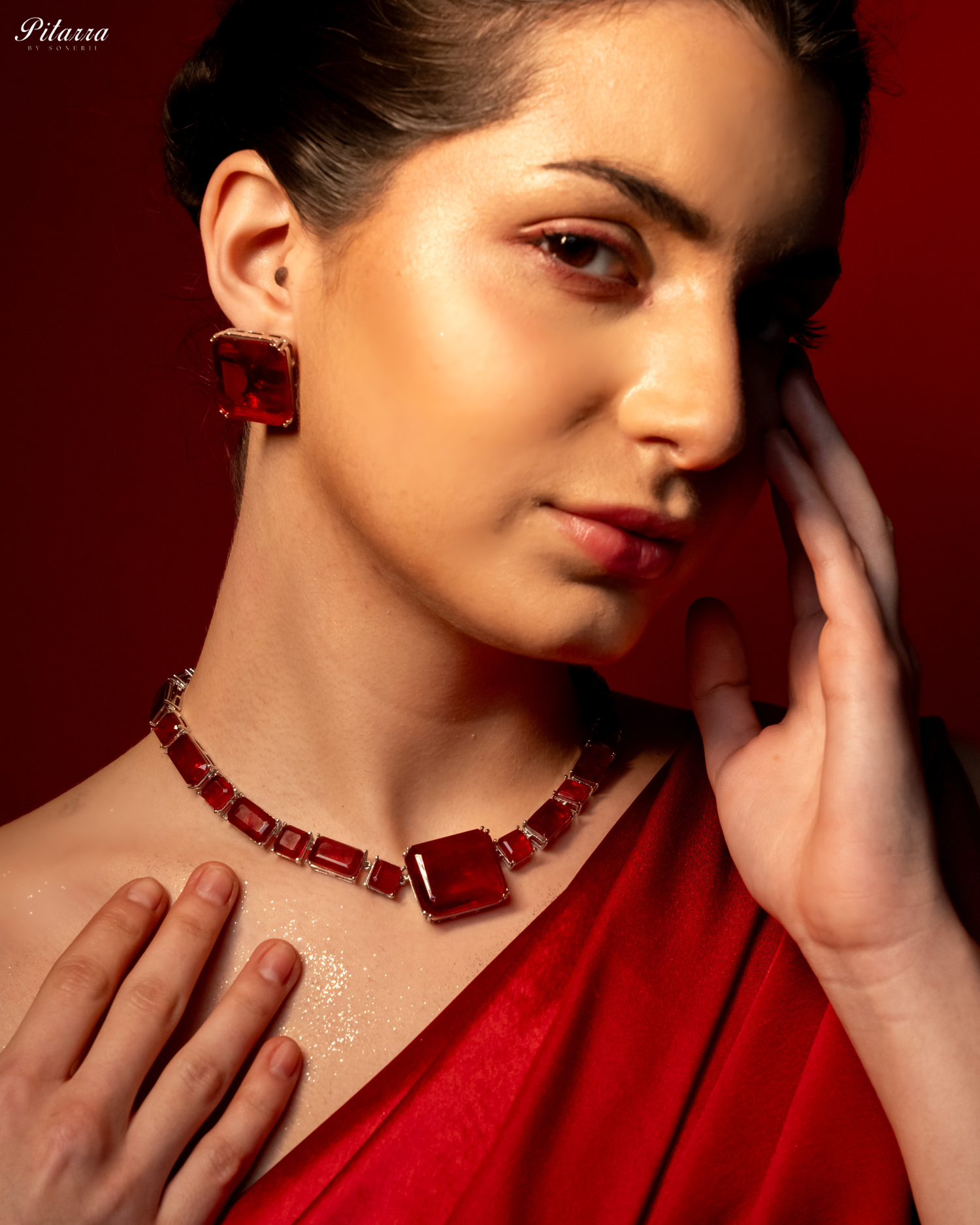 Classic Square Red CZ Necklace Set