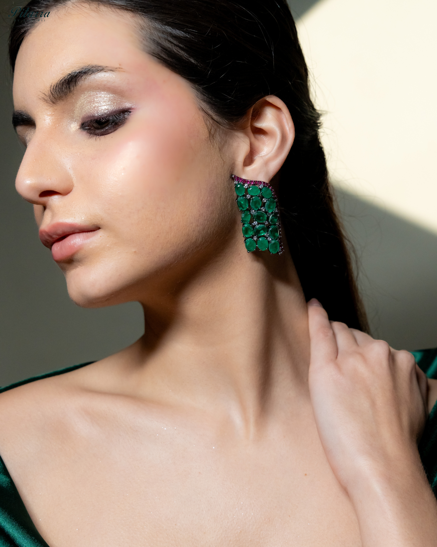 Dark Green Crystal CZ Stud Earrings