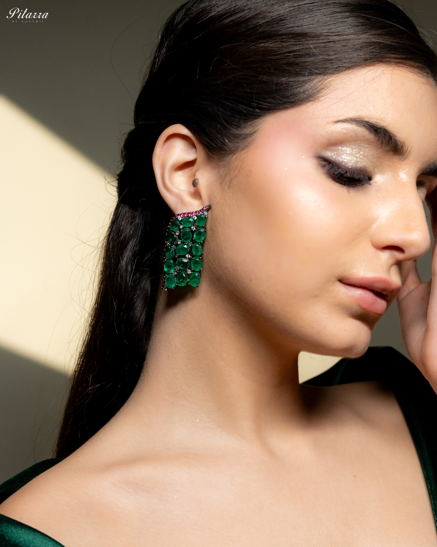 Dark Green Crystal CZ Stud Earrings