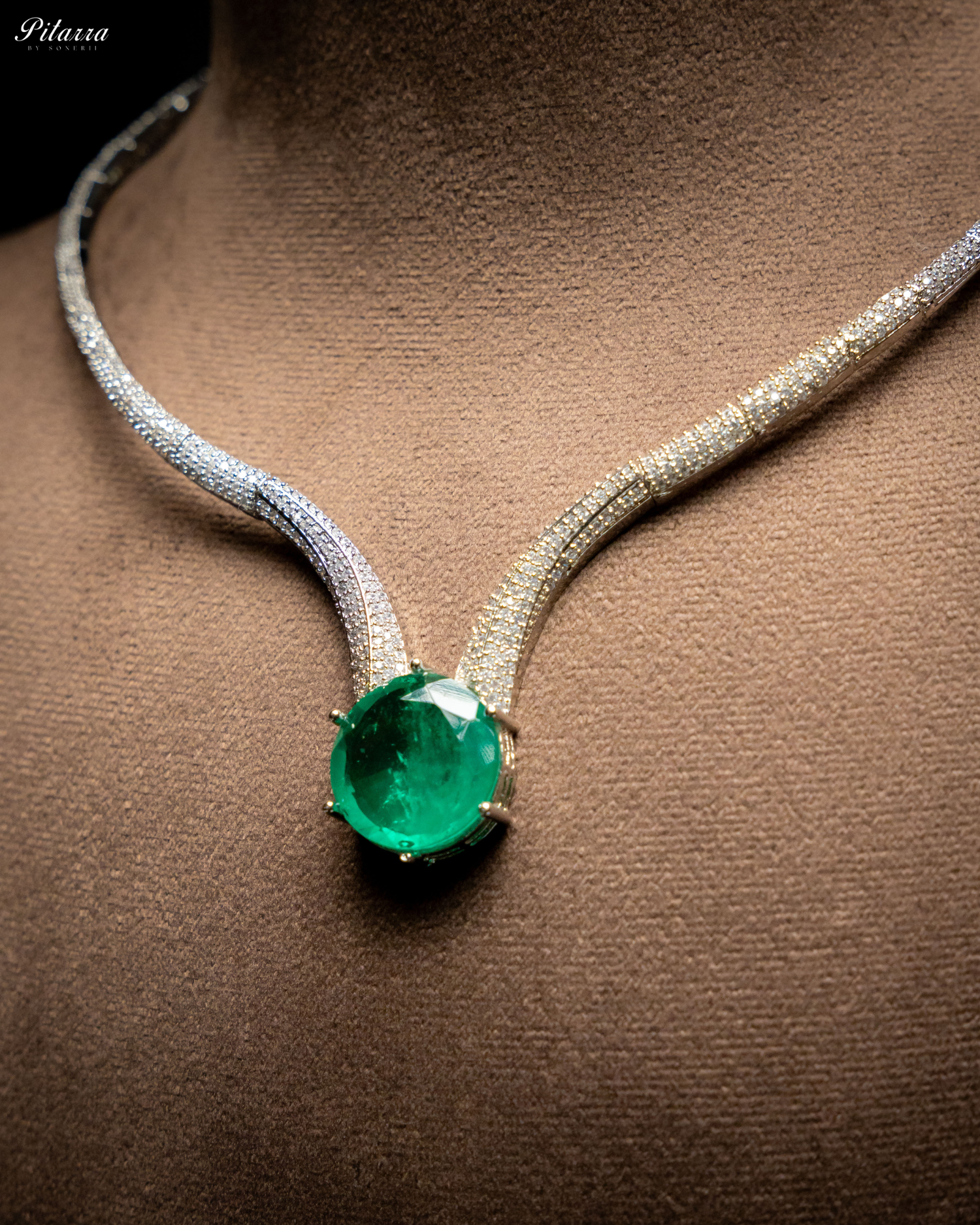 Emerald Drop Stone CZ Necklace Set