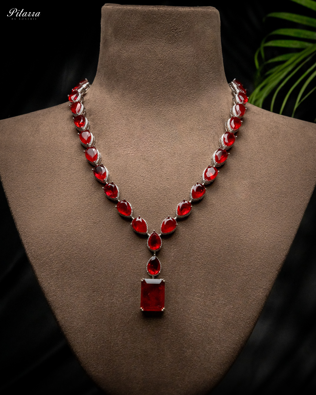 Emerald Red Stone Zirconia Necklace Set