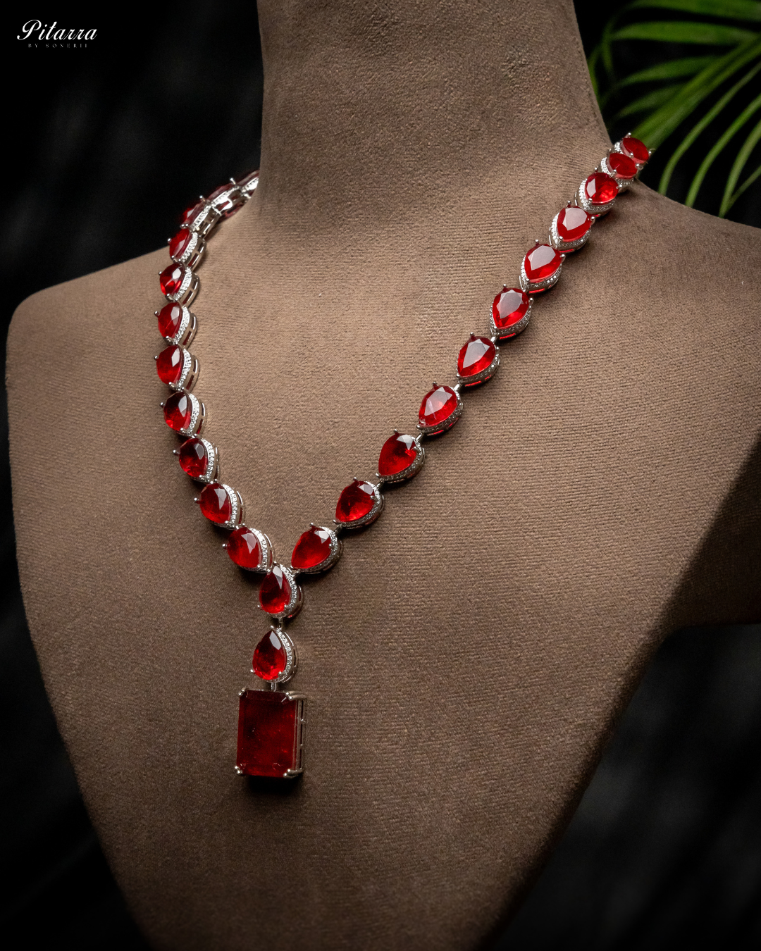 Emerald Red Stone Zirconia Necklace Set