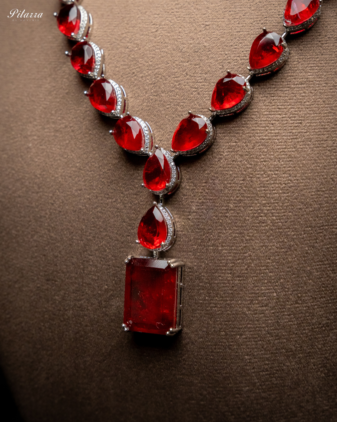 Emerald Red Stone Zirconia Necklace Set