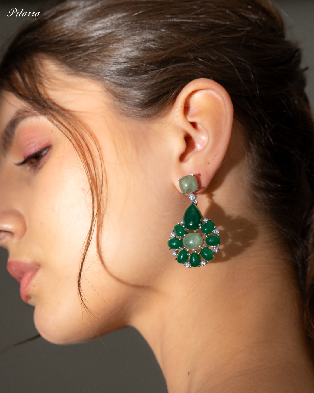 Floral Emerald CZ Earrings