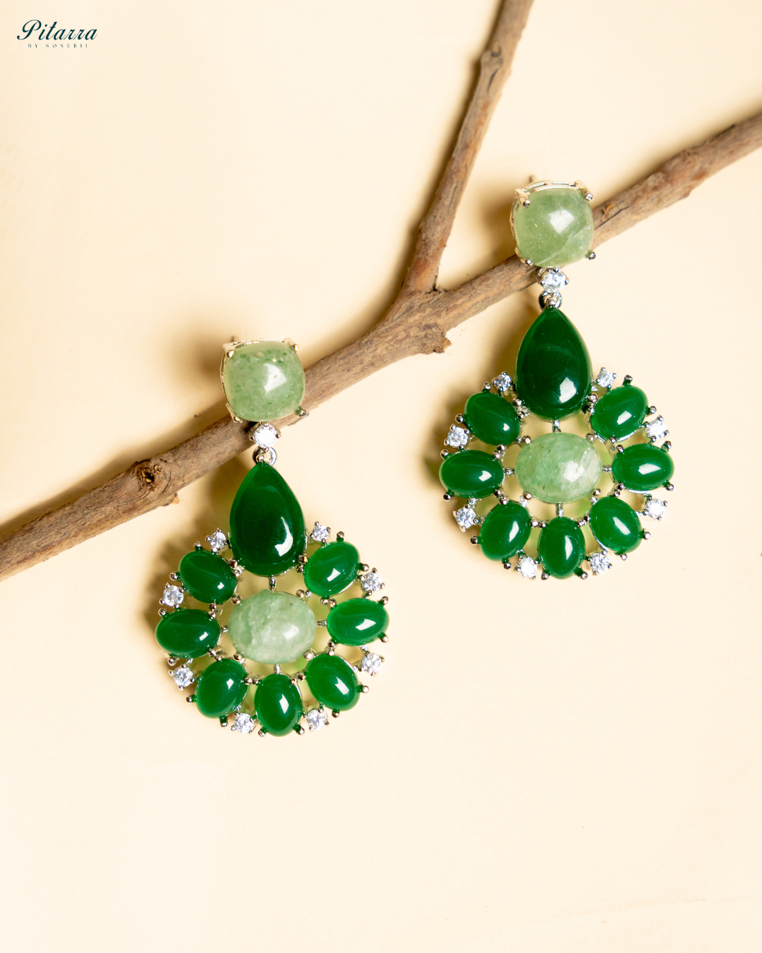 Floral Emerald CZ Earrings