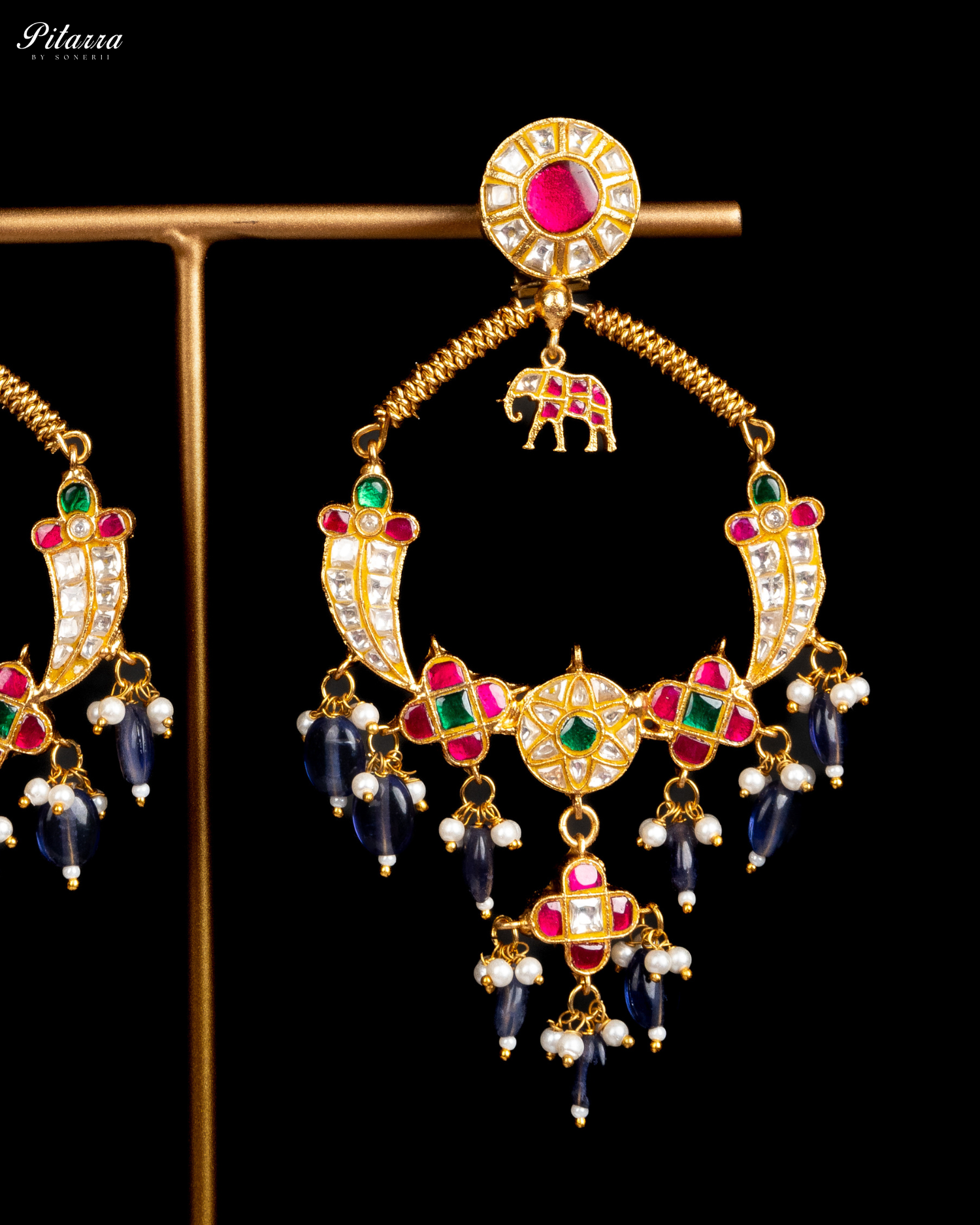 Gold Plated Kundan Jadau Multi Stone Earrings