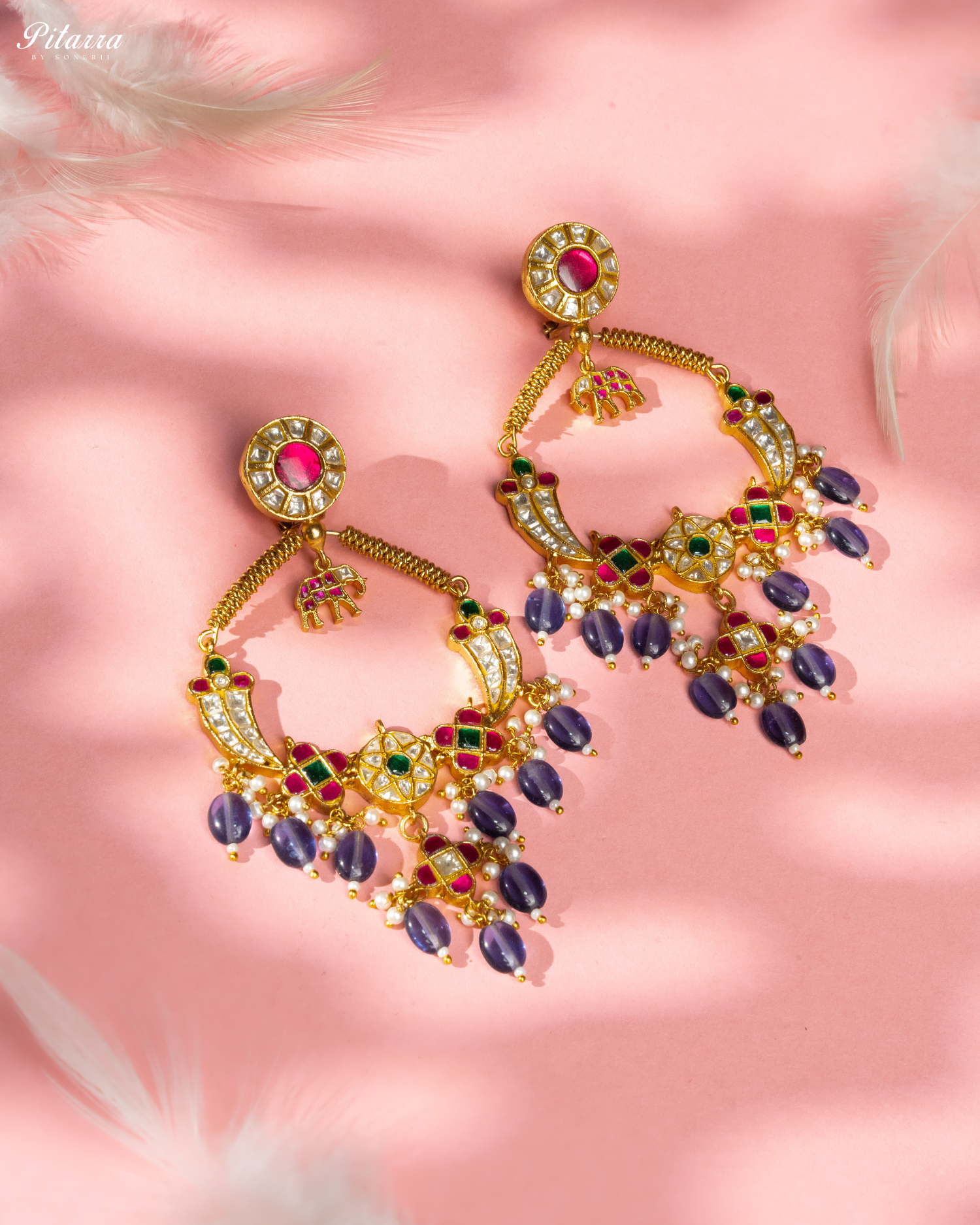 Gold Plated Kundan Jadau Multi Stone Earrings