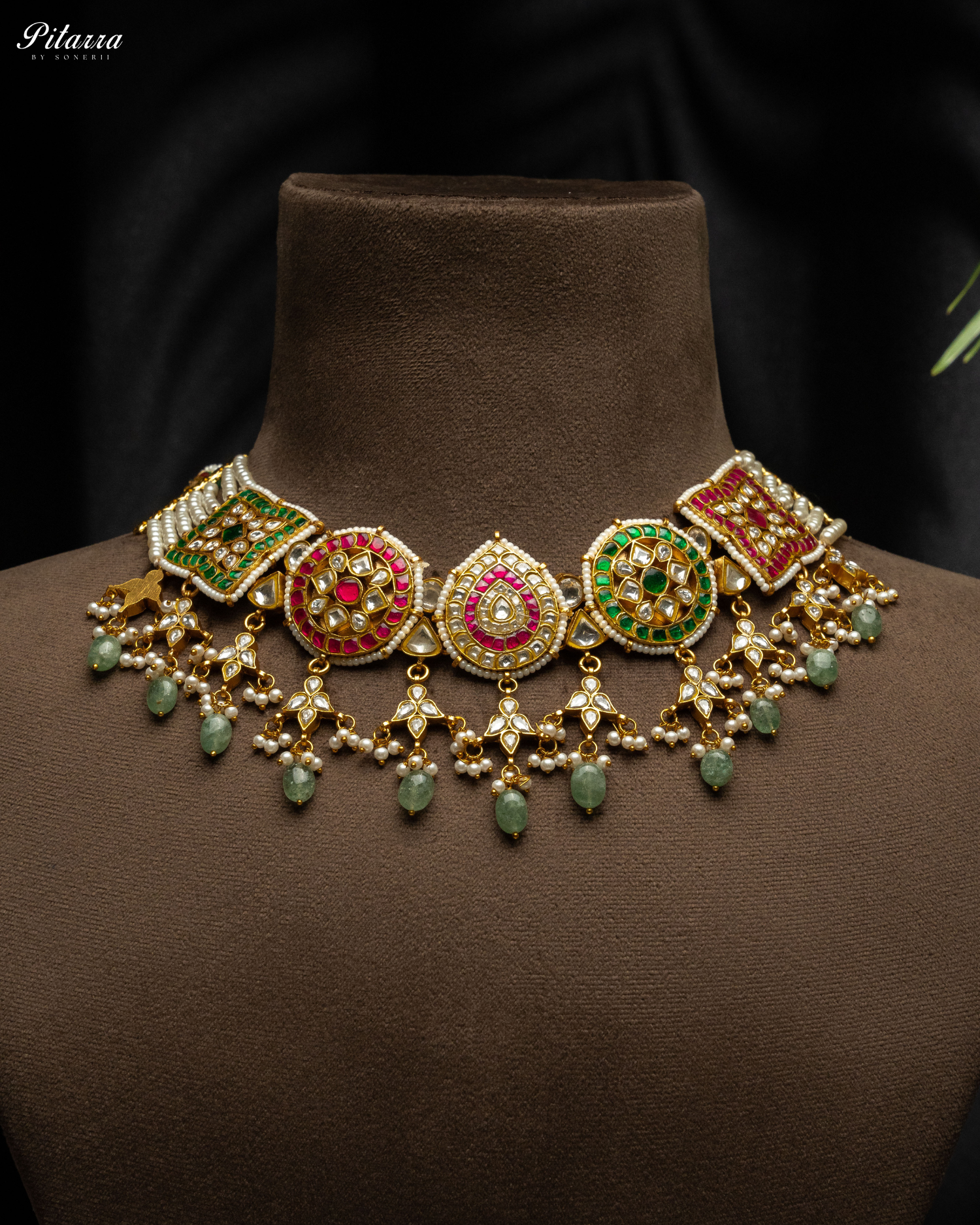 Gold Plated Pitarra Polki Kundan Choker Set