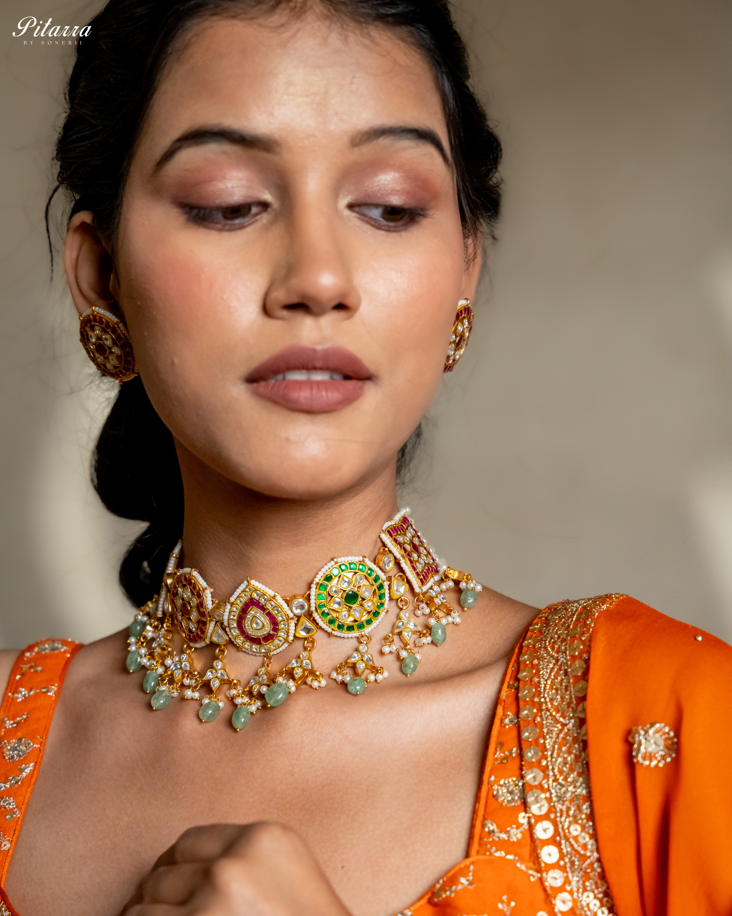 Gold Plated Pitarra Polki Kundan Choker Set