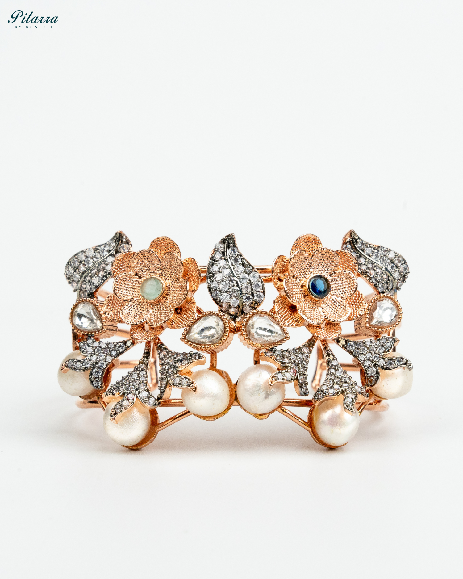 Flower with Pearls Fusion Bangle in Rose Gold