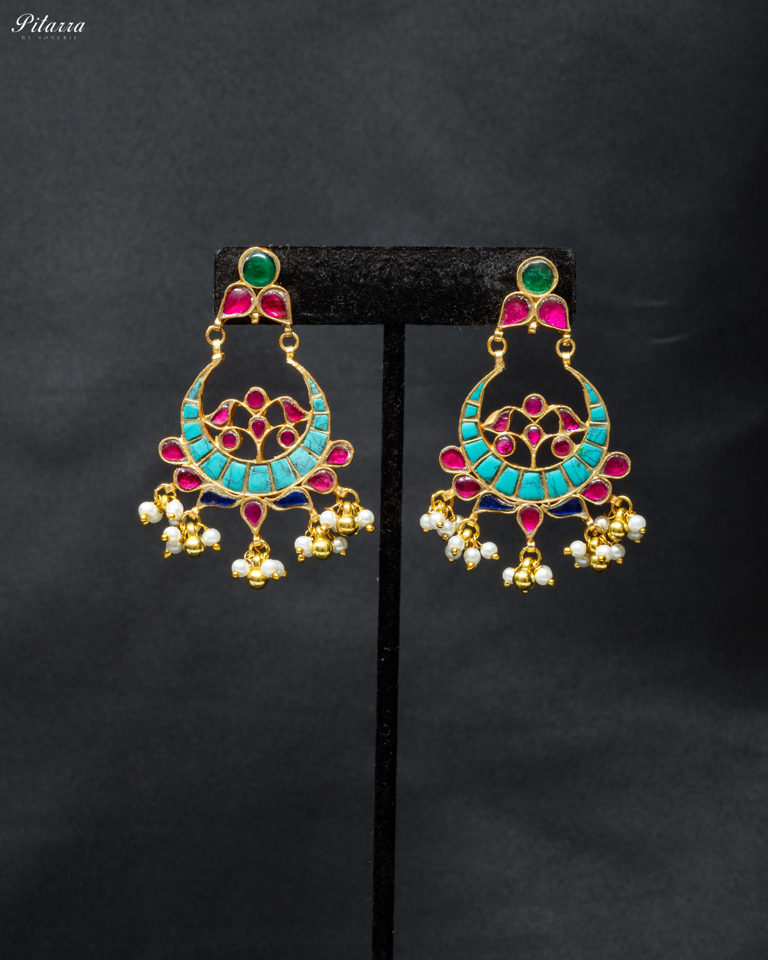 Turquoise Pink Chandbali Earring