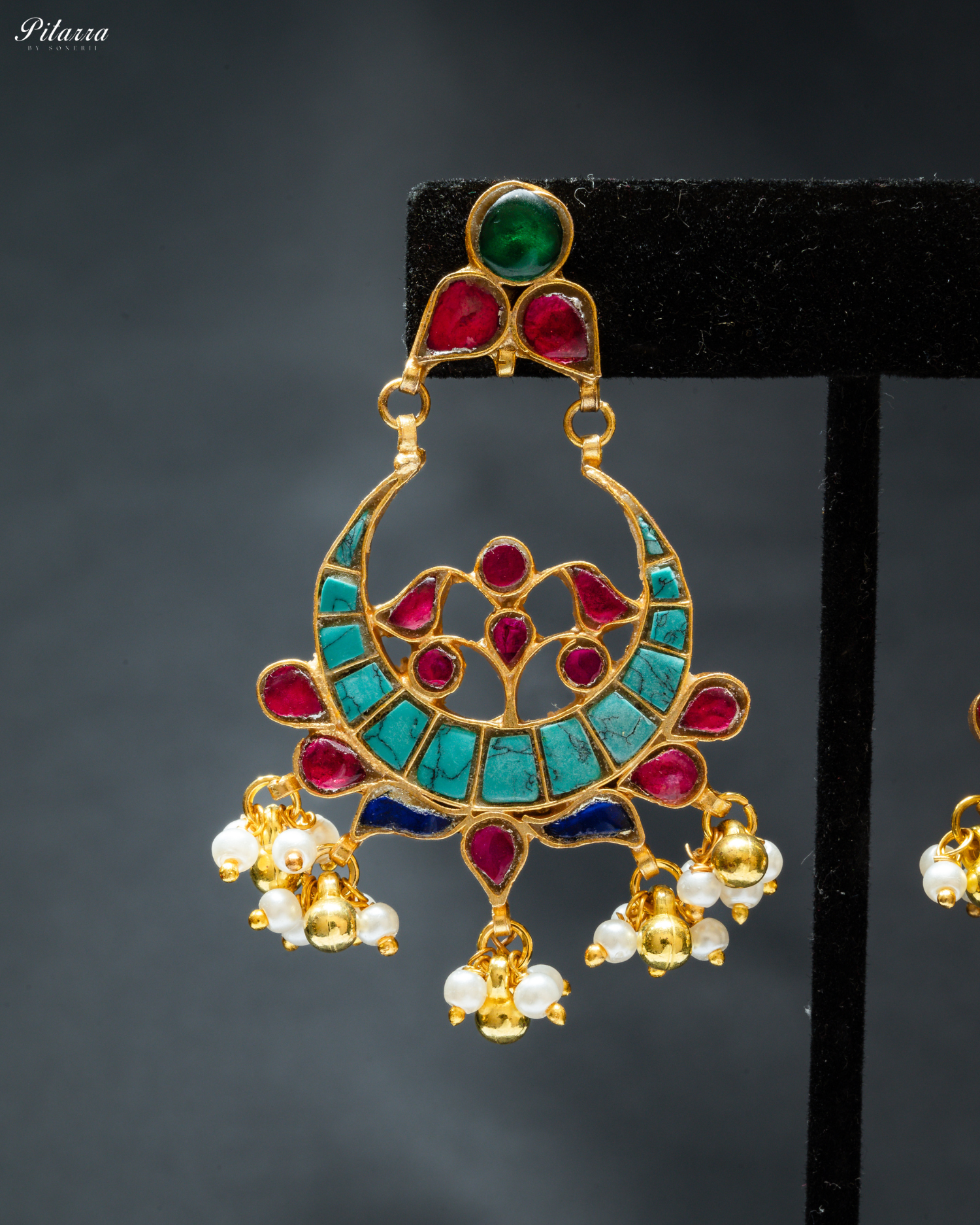 Turquoise Pink Chandbali Earring