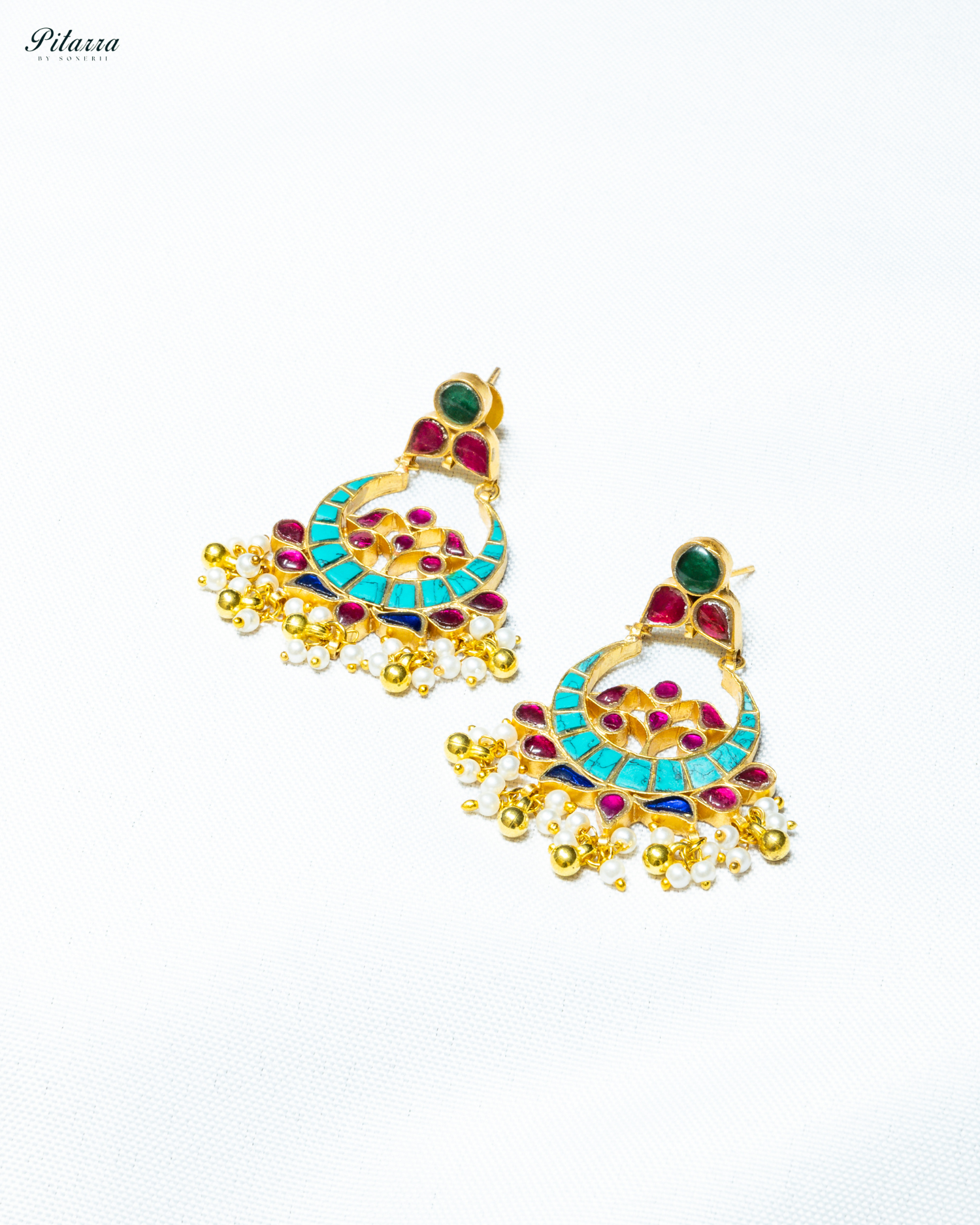 Turquoise Pink Chandbali Earring