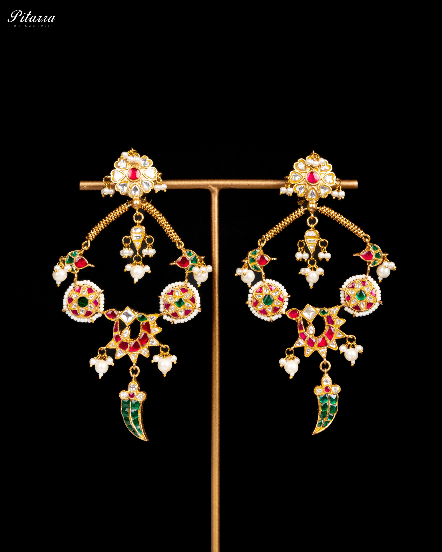 Golden Multi Color Kundan Jadau Earrings