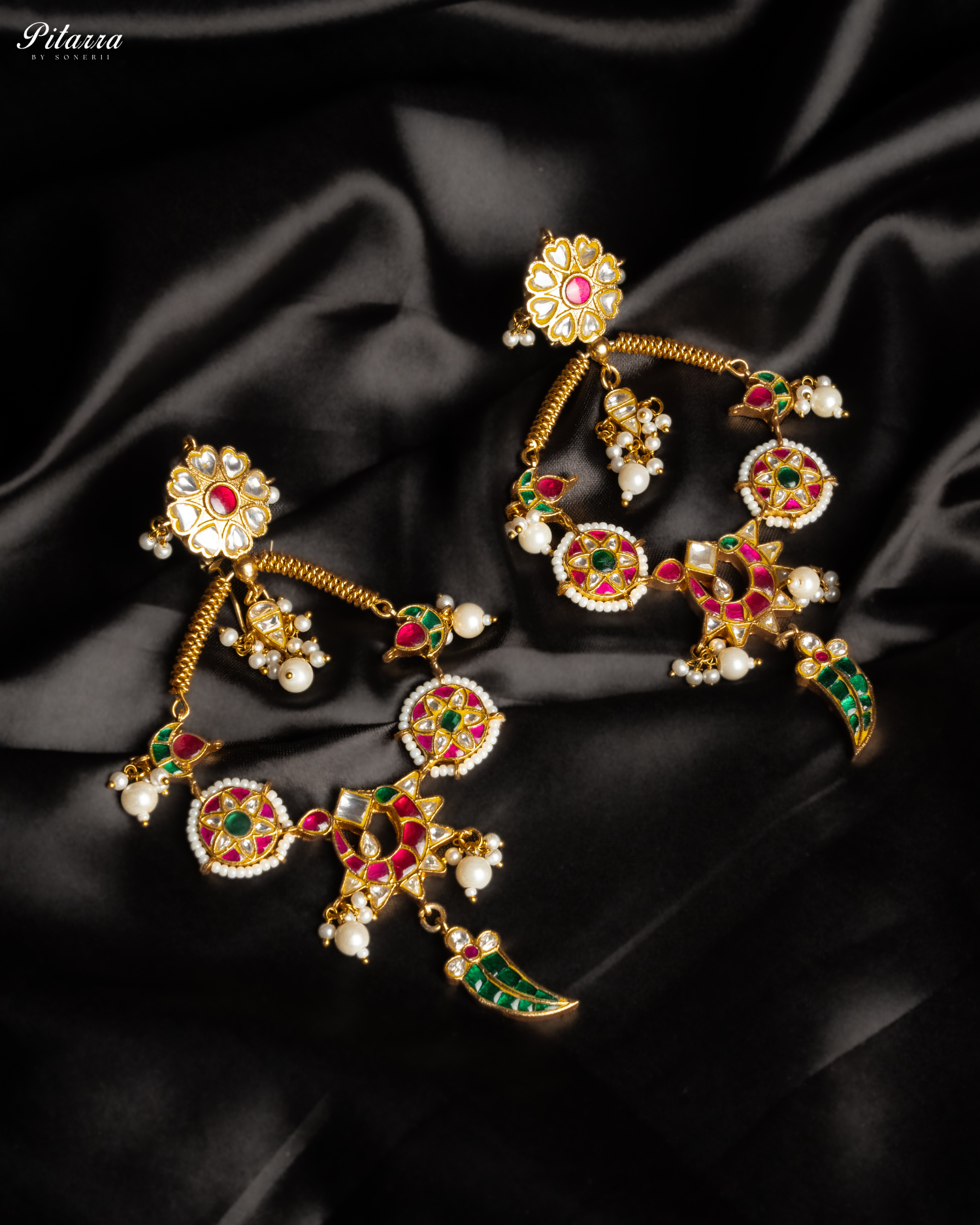 Golden Multi Color Kundan Jadau Earrings