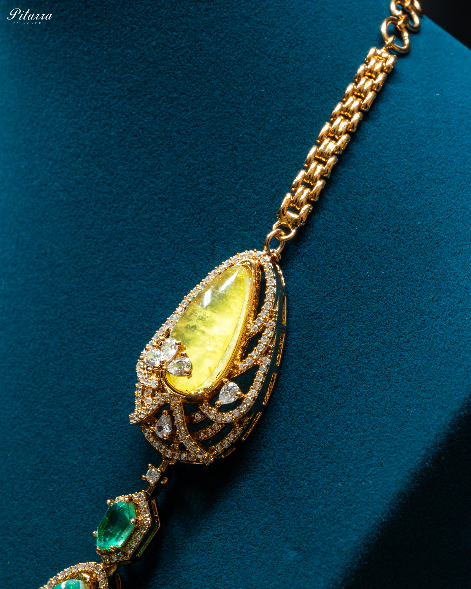 Yellow and Green Doublet Stone with CZ Necklace Set