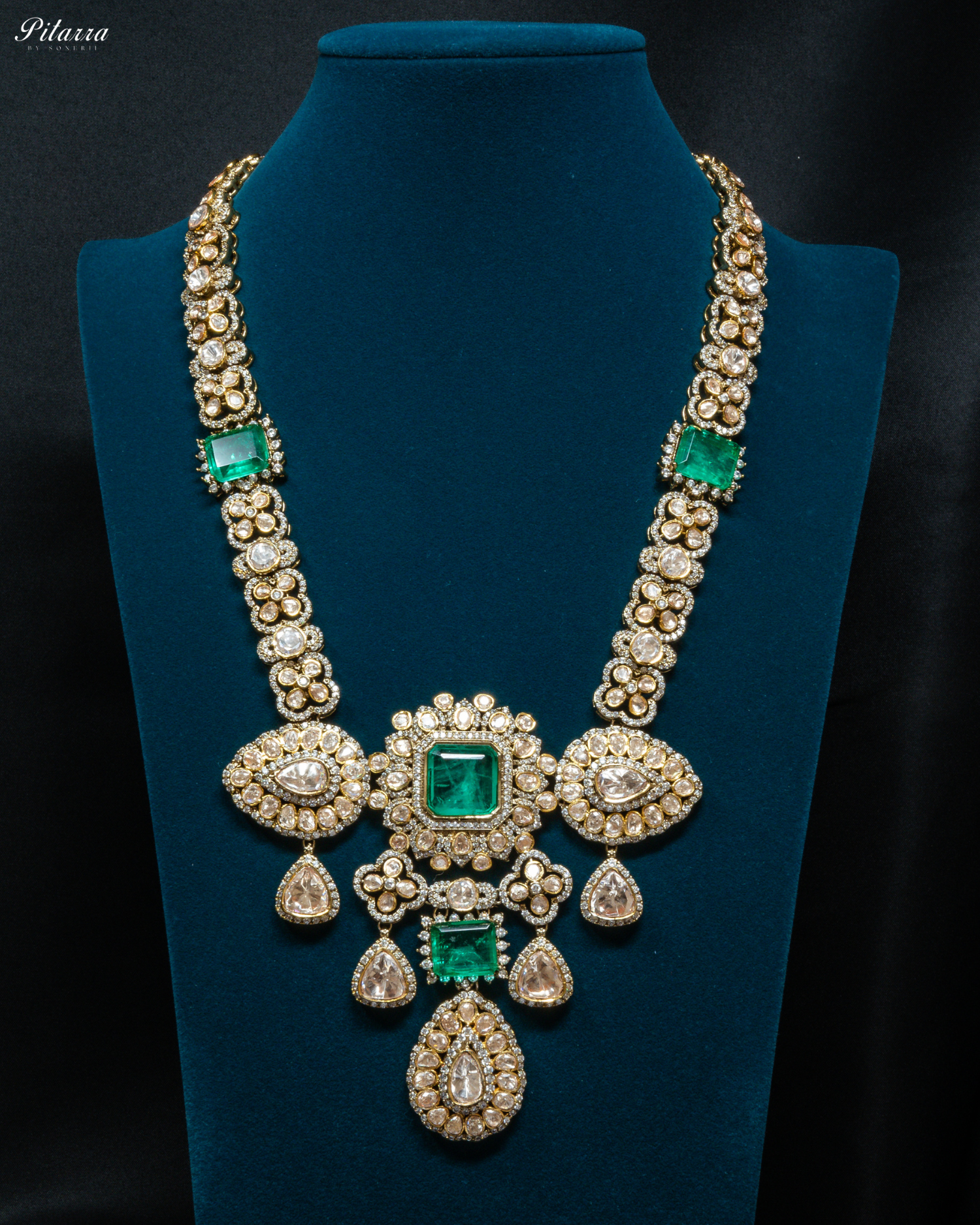 Emerald Green Doublet with Premium Moissanite Haram Necklace Set