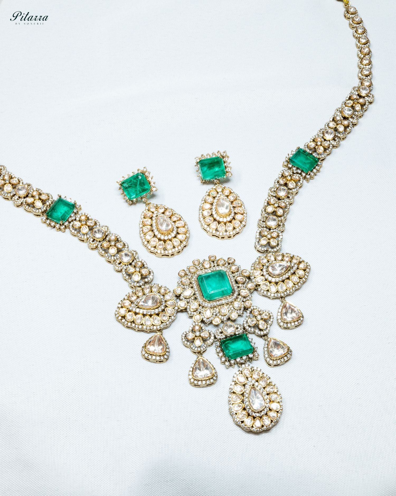 Emerald Green Doublet with Premium Moissanite Haram Necklace Set