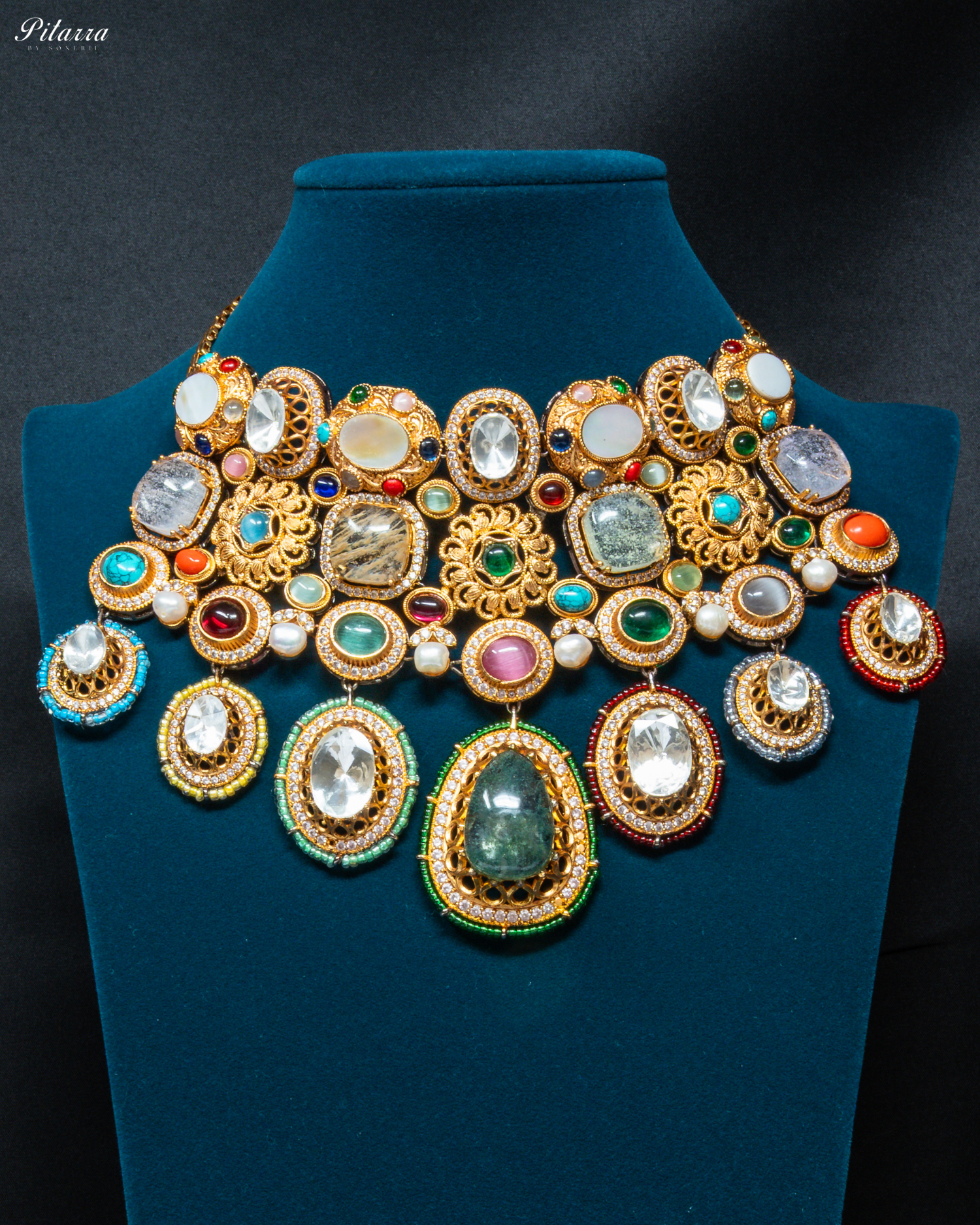 Green Doublet with Navaratna Choker Set