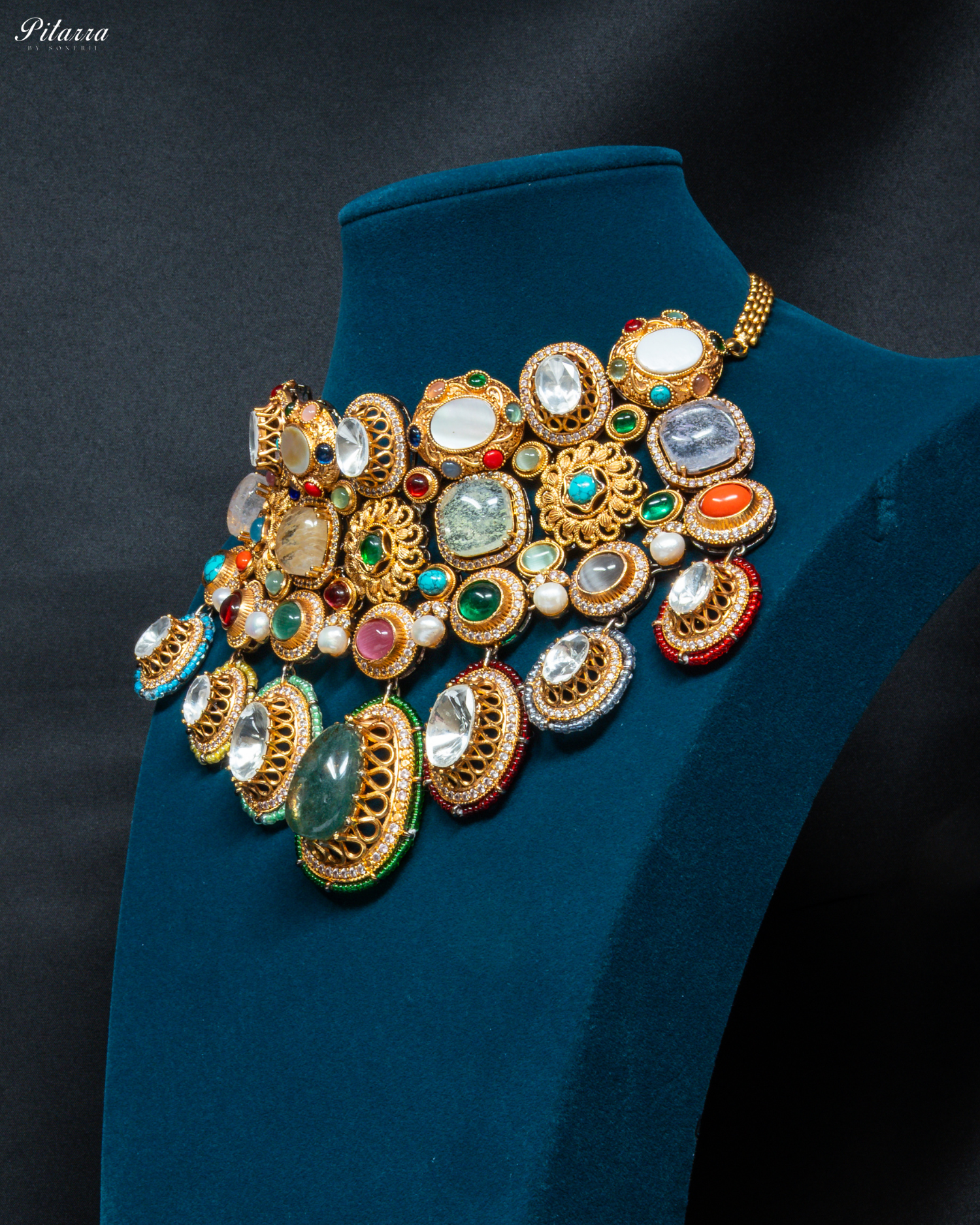 Green Doublet with Navaratna Choker Set