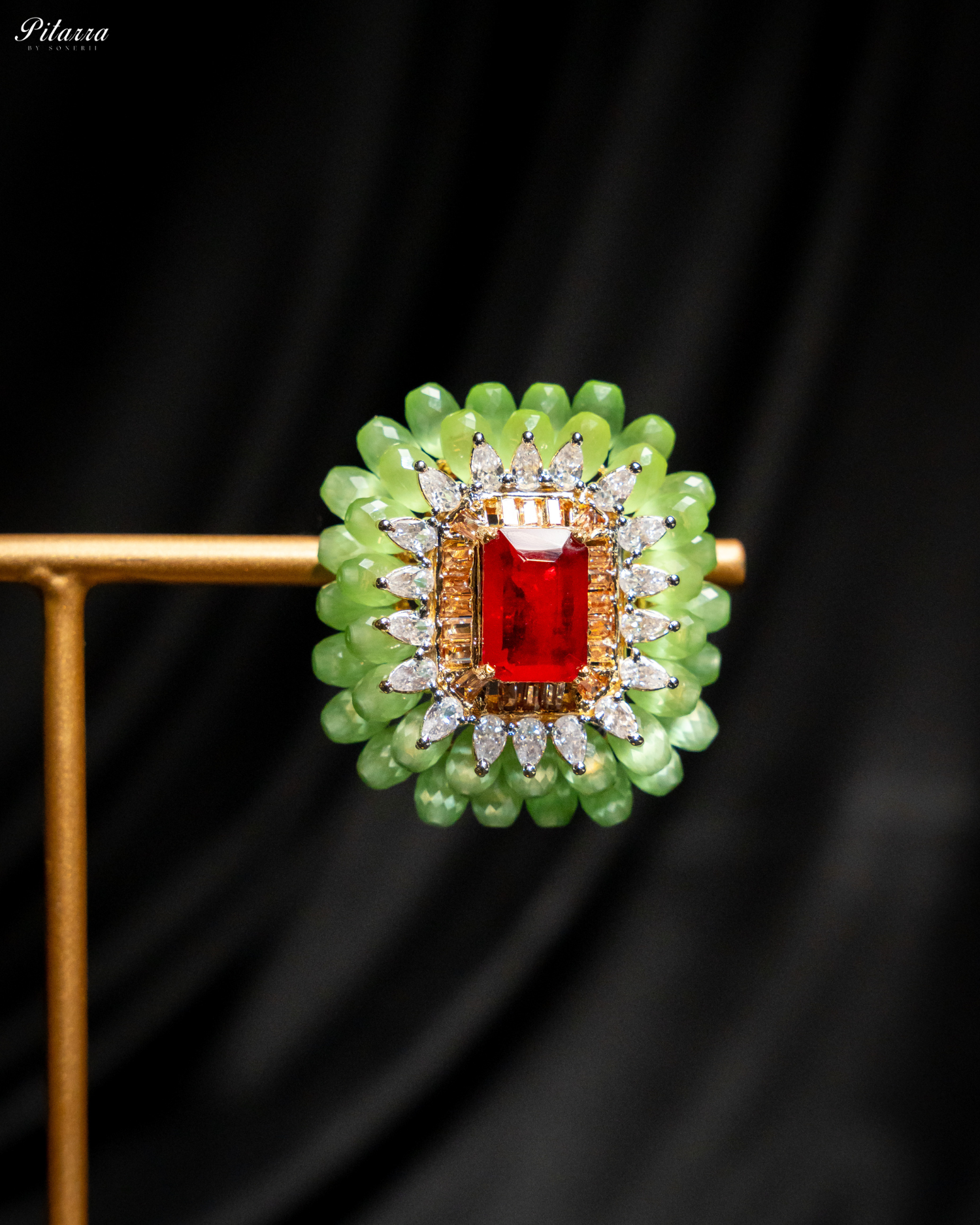 Green and Red Emerald Studs Earrings